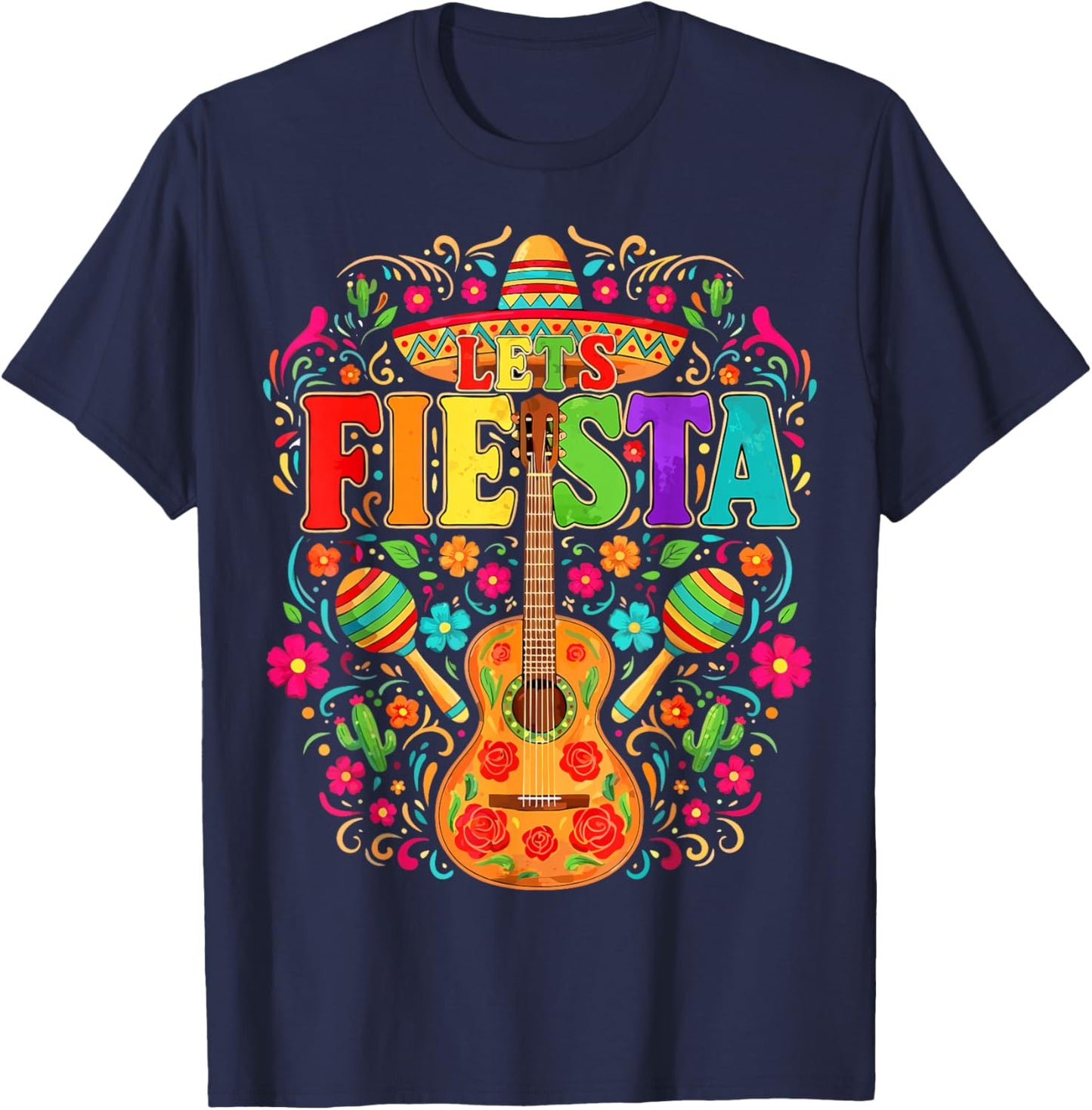 Mexican Lets Fiesta Guitar Cinco De Mayo T-Shirt - T-Shirt | Navy