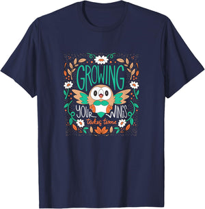 Pokemon - Rowlet Growing Your Wings Takes Time -Adults , Black, Small, Short Sleeve T-Shirt - T-Shirt | Navy