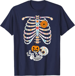 Pregnancy Skeleton Dia De Los Muertos Skelly in My Belly T-Shirt - T-Shirt | Navy