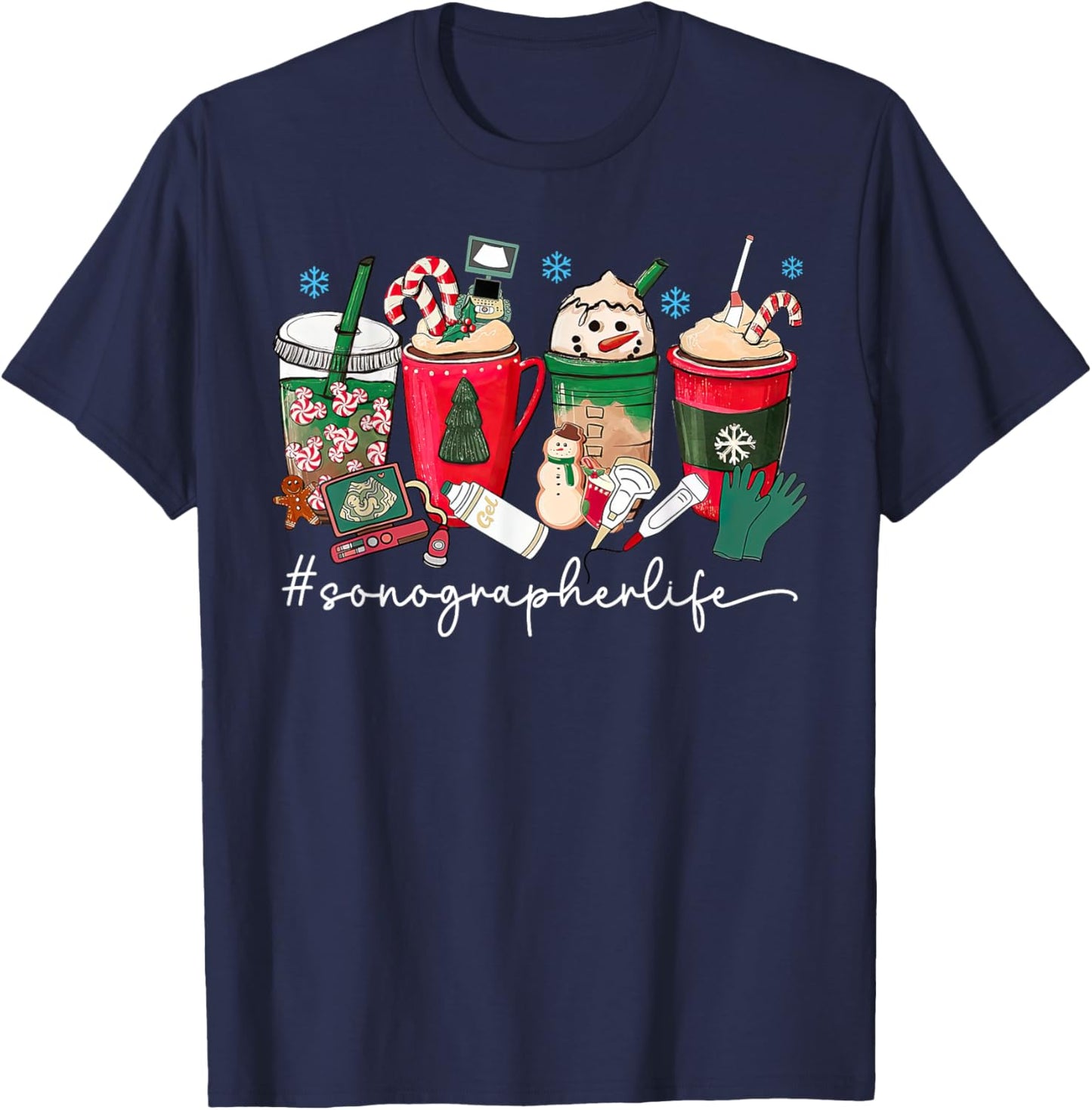 Christmas Sonographer Coffee Latte Ultrasound Vascular Tech T-Shirt - T-Shirt | Navy
