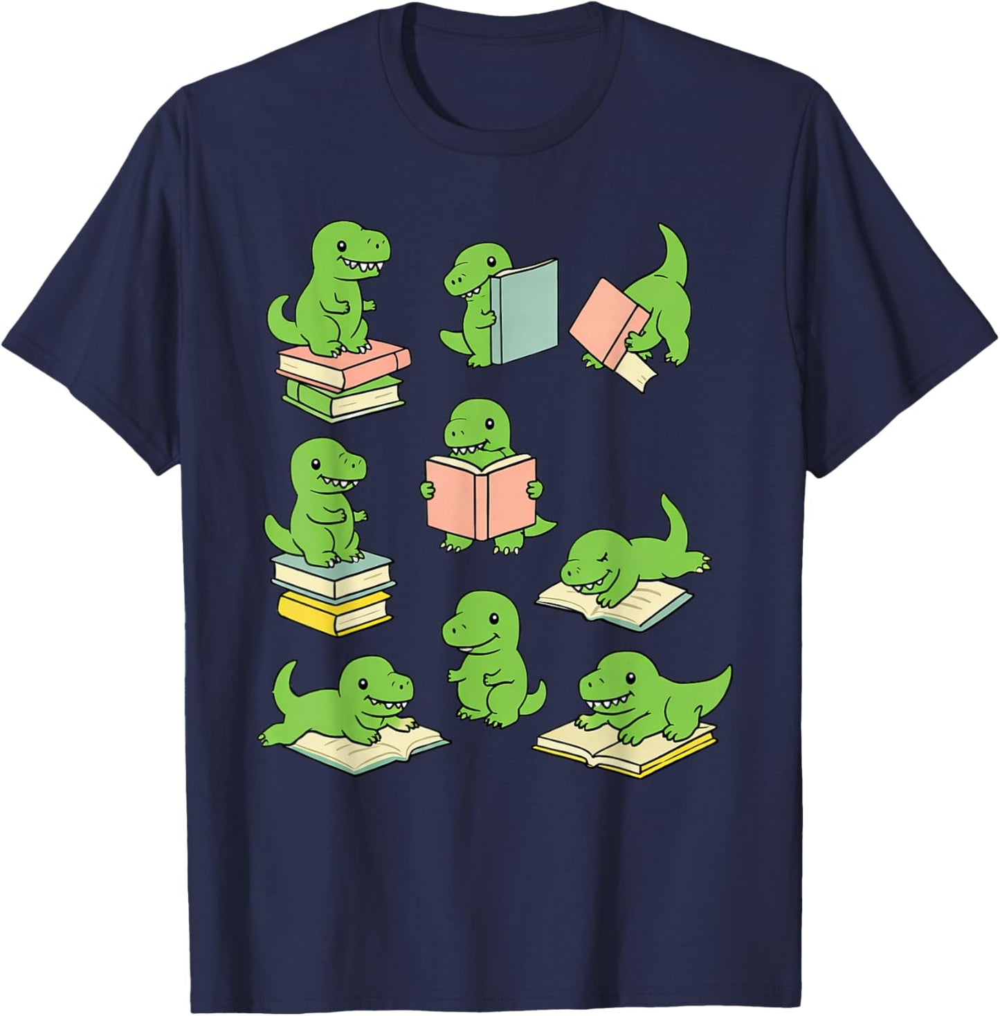 Funny T-Rex Dinosaurs Reading Books Dinosaur Lover T-Shirt - T-Shirt | Navy