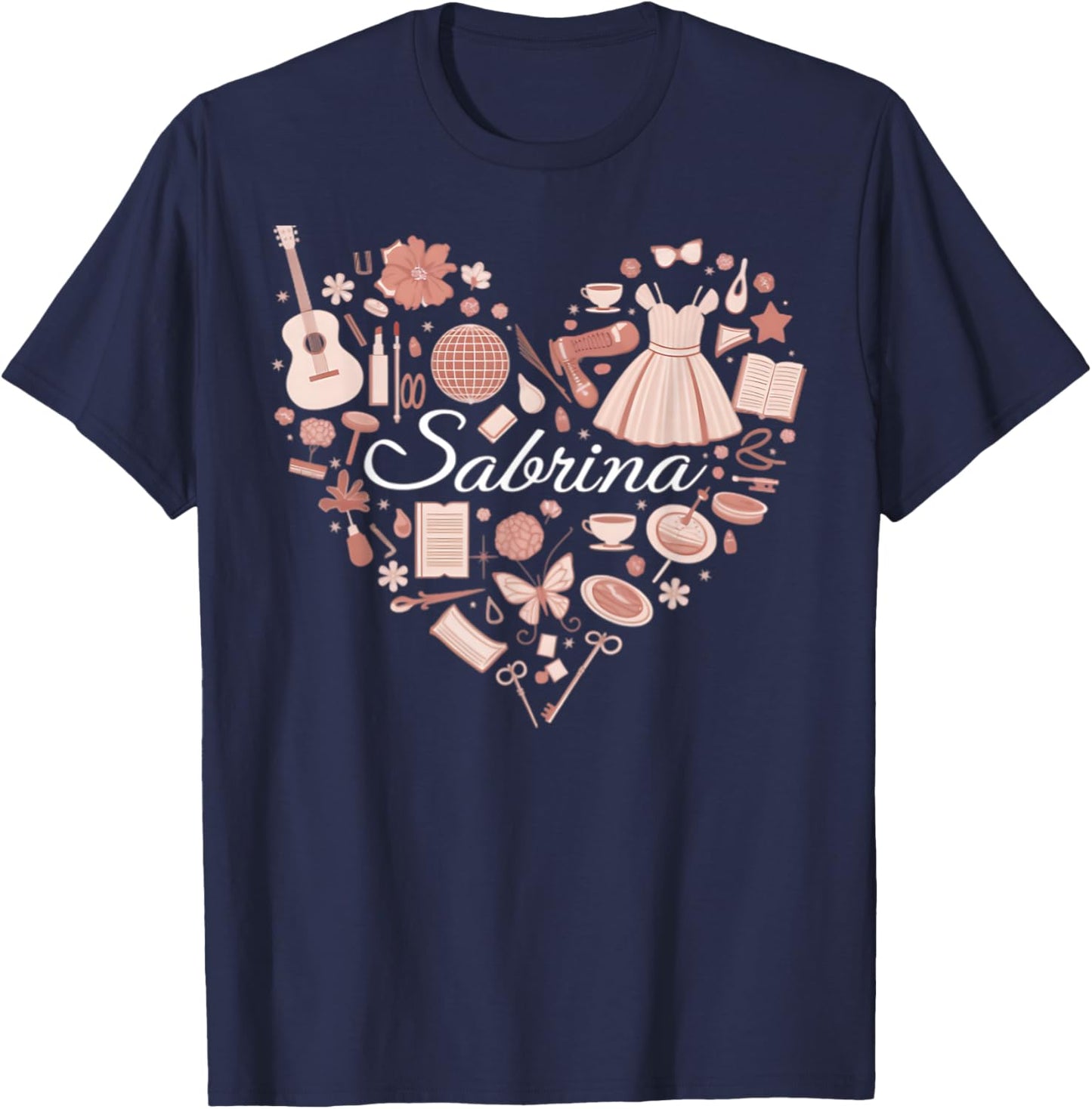Girl Retro Sabrina First Name Personalized Heart T-Shirt - T-Shirt | Navy