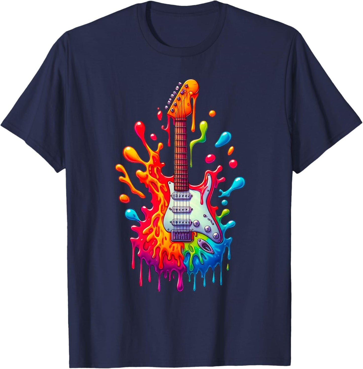 Colorful Electric Guitar Tie Dye Splash Cool Guitar Pick T-Shirt - T-Shirt | Navy