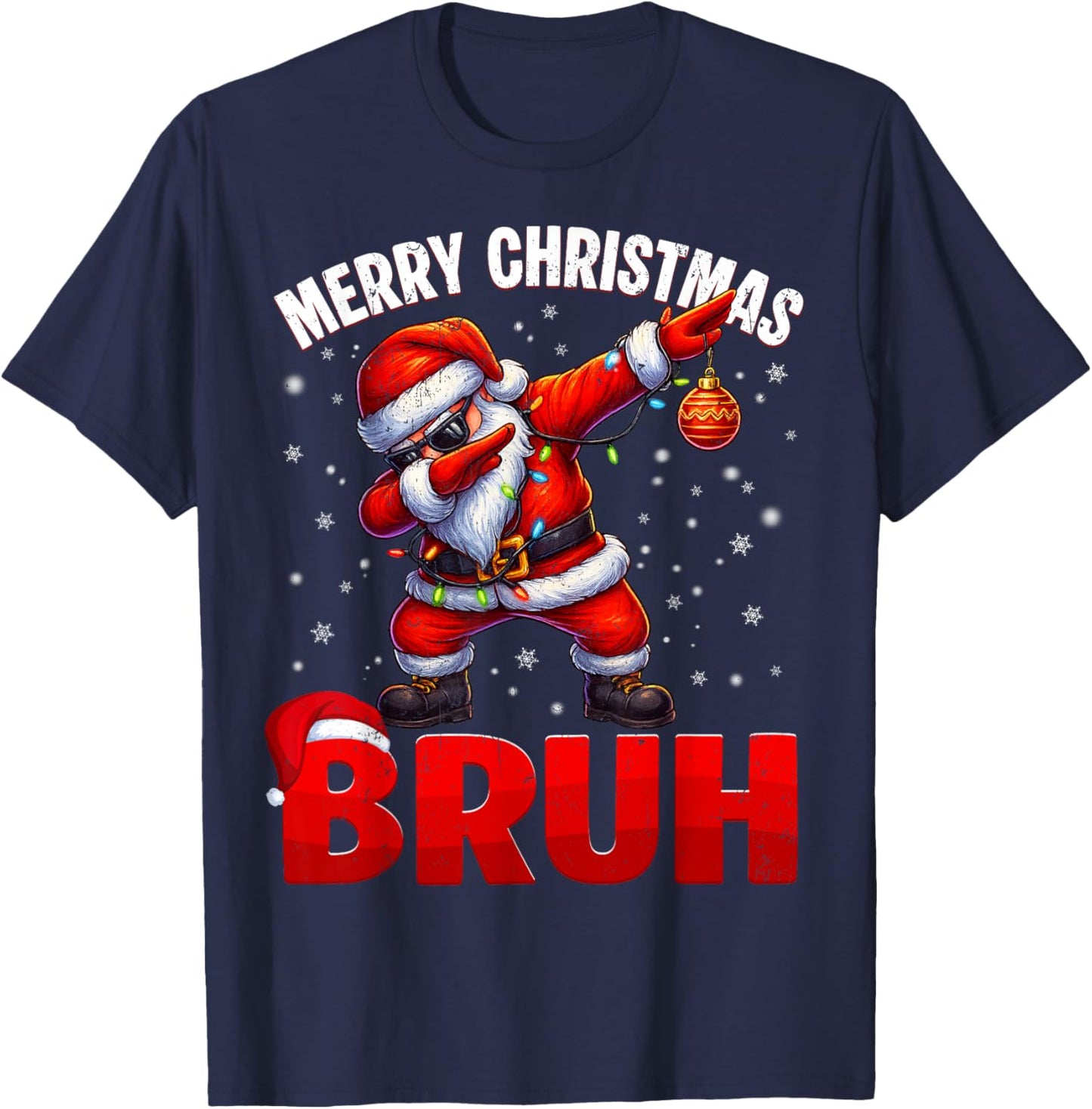 Bruh Merry Christmas Xmas Dabbing Santa Boys Kids T-Shirt - T-Shirt | Navy