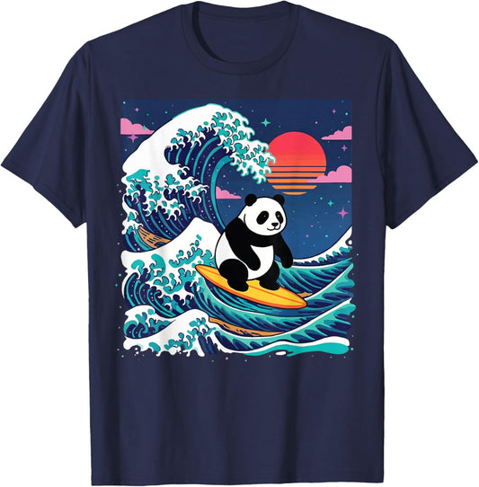 Panda Surfing Japanese T-Shirt - T-Shirt | Navy