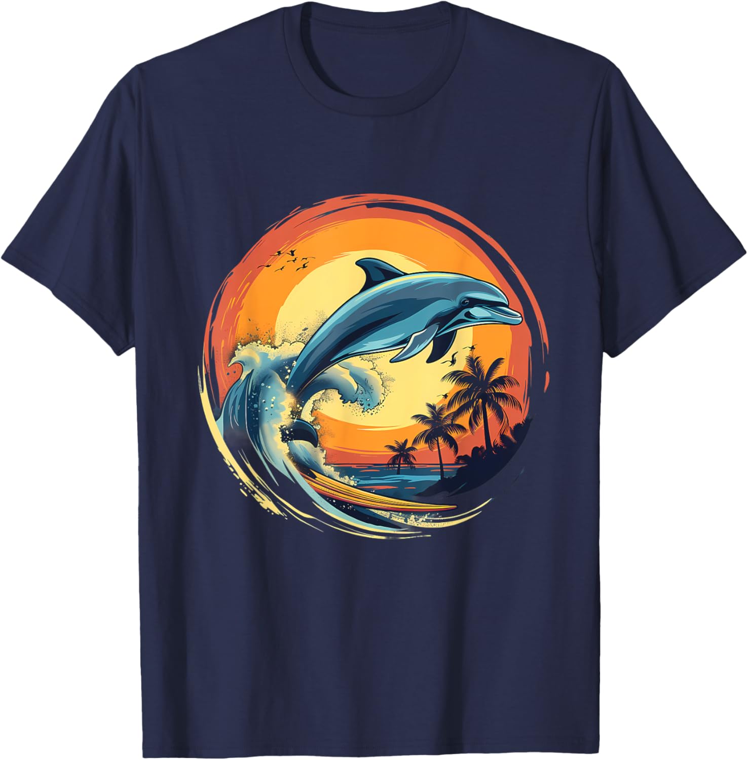 Dolphin Surfing Sunset Sea Ocean Dolphin Sea Ocean Animal T-Shirt - T-Shirt | Navy