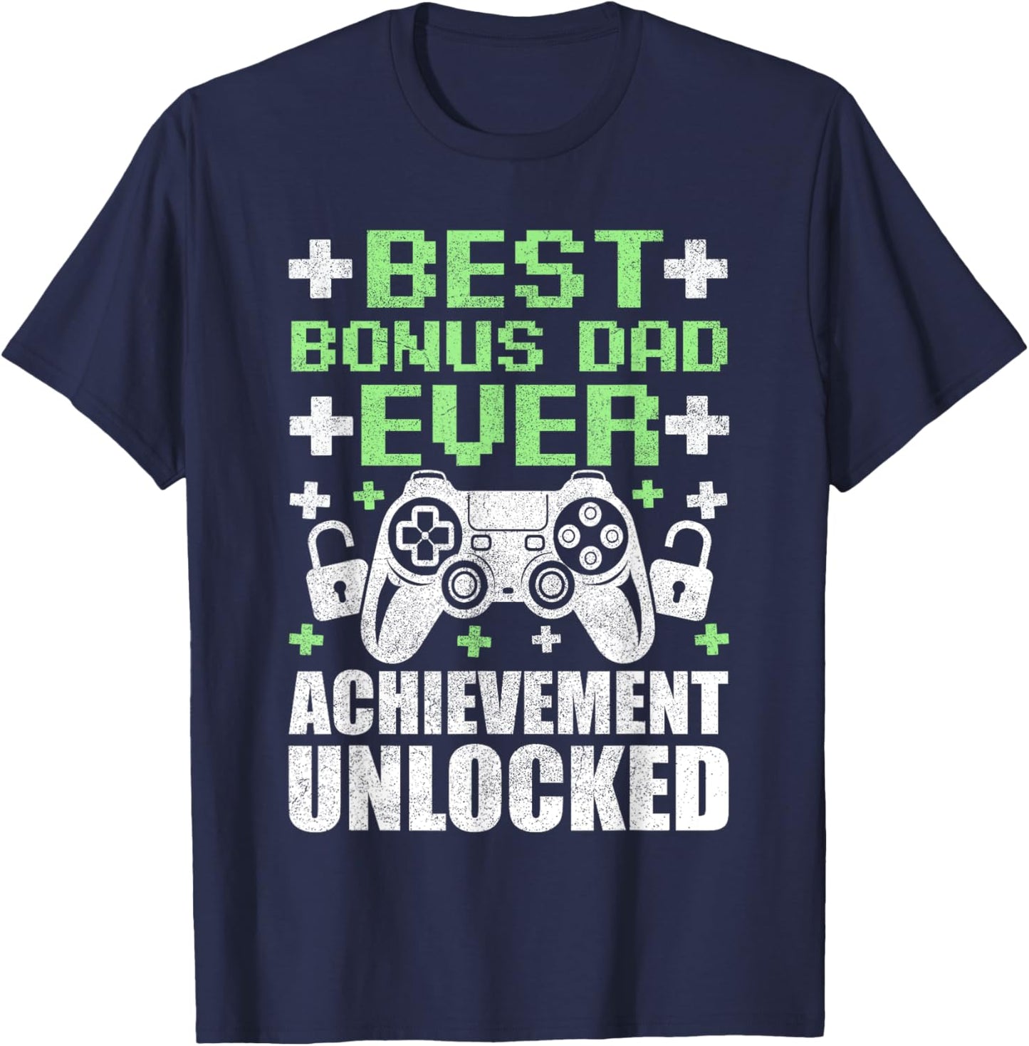 Gamer Stepdad Fathers Day, Bonus Dad Achievement Unlocked T-Shirt - T-Shirt | Navy