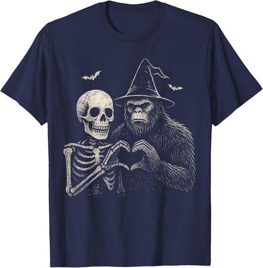 Funny Bigfoot Sasquatch Skeleton Halloween Love Men Spooky T-Shirt - T-Shirt | Navy