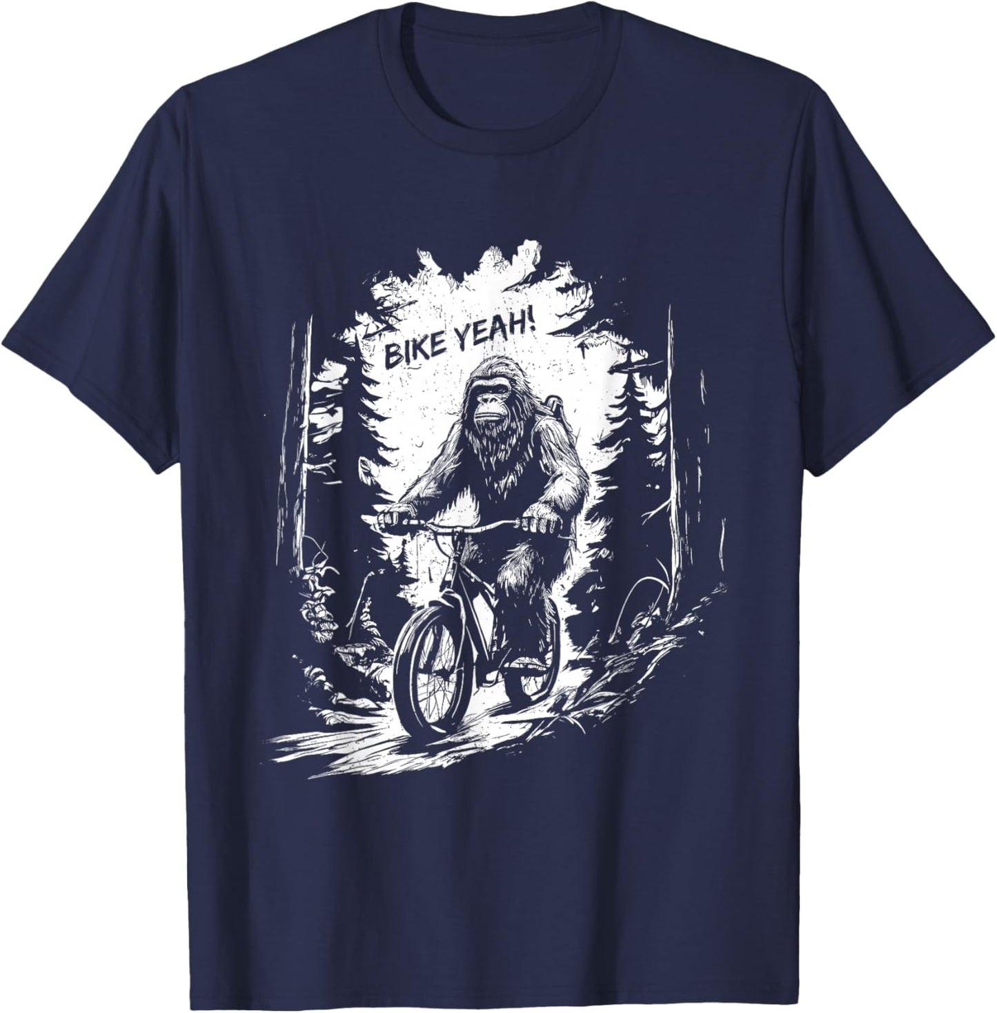 Bigfoot Riding Bicycle - Funny Bigfoot Sasquatch Bike Lover T-Shirt - T-Shirt | Navy