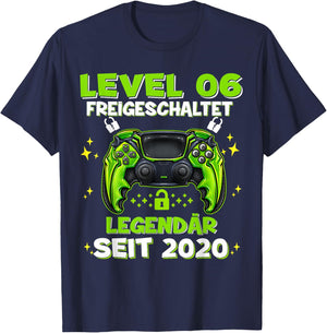 Level 6 Years Birthday Shirt Boy Gamer 2020 Birthday T-Shirt - T-Shirt | Navy