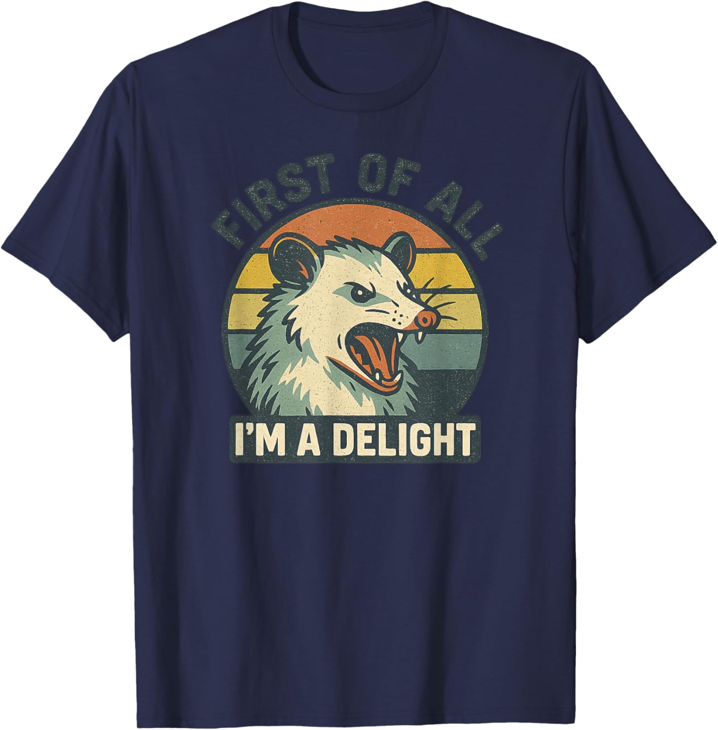 Retro Screaming Possum Vintage Aesthetic 'First of All I'm T-Shirt - T-Shirt | Navy