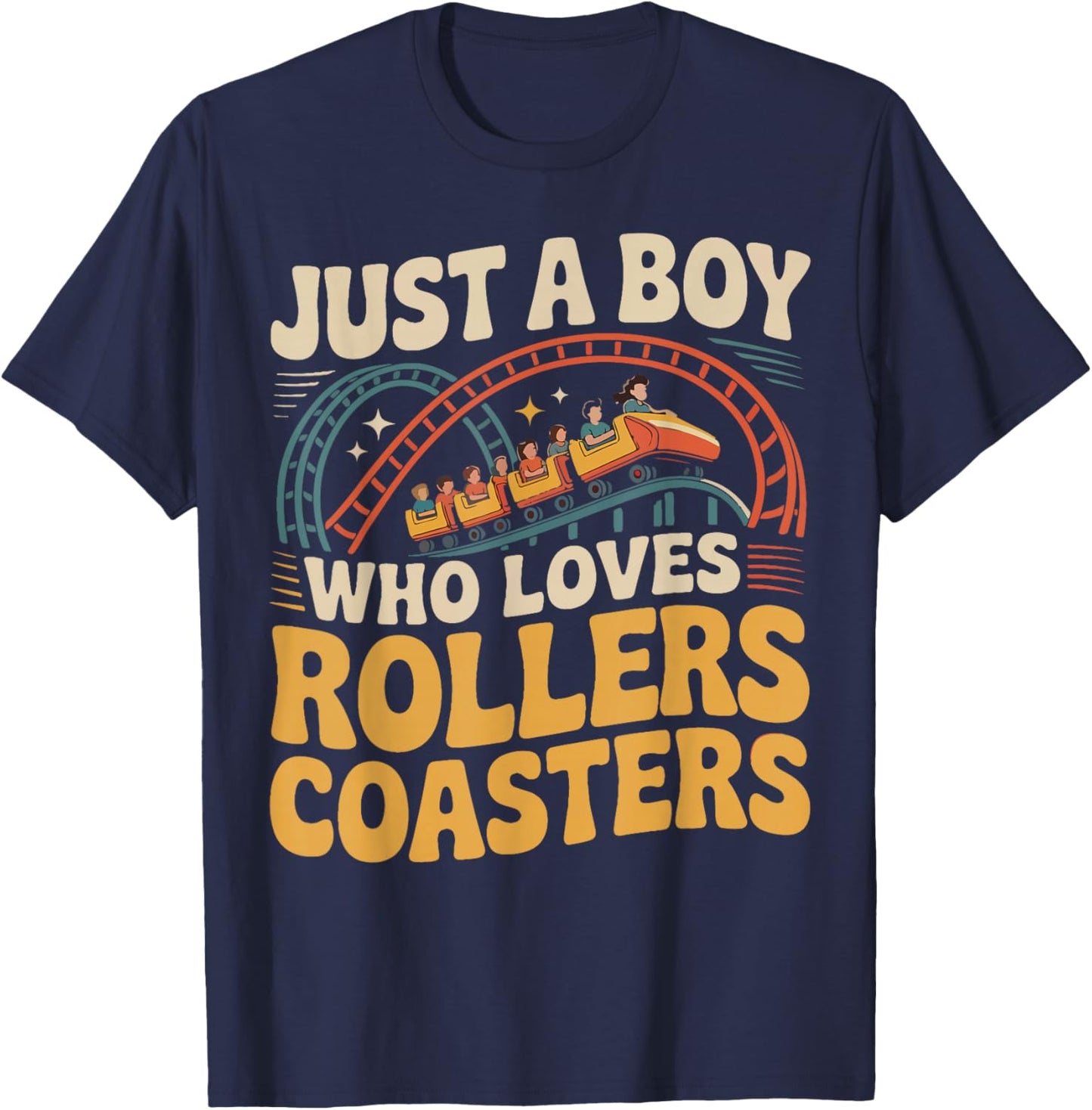 Roller Coaster Retro Vintage Just A Boy Who Loves Roller T-Shirt - T-Shirt | Navy