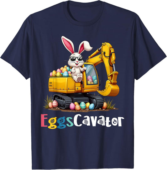 Eggs-Cavator Easter Bunny Excavator Toddler Boys Easter Kids T-Shirt - T-Shirt | Navy