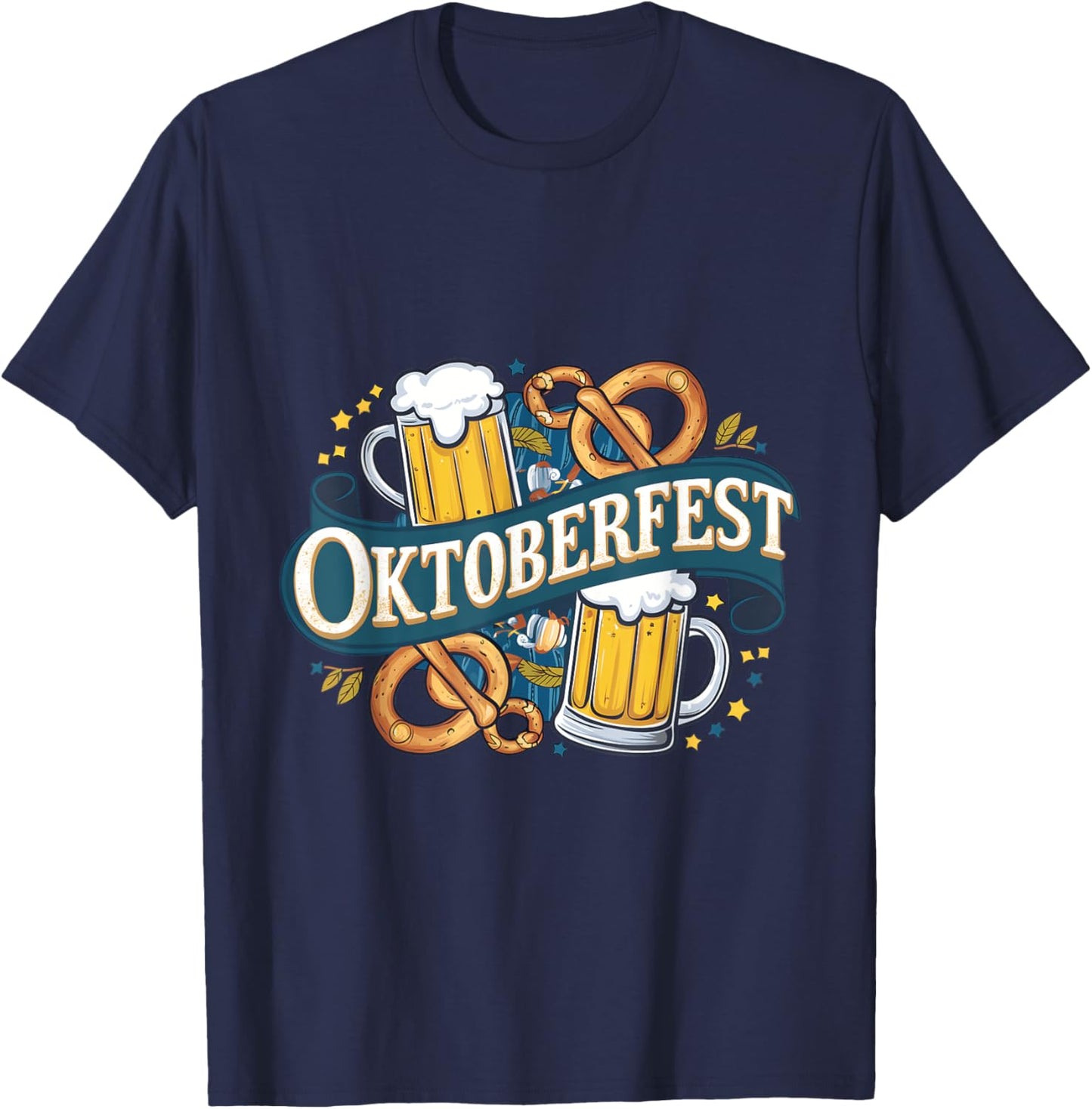 German Bavarian Oktoberfest Beer and Pretzel Party Art T-Shirt - T-Shirt | Navy