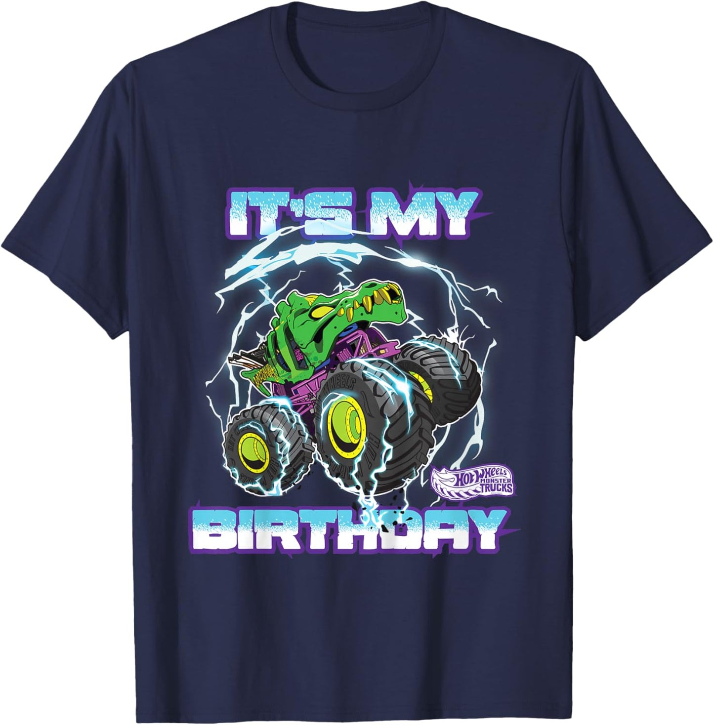 Kids Hot Wheels Monster Trucks - It's My Birthday Epic Crushing T-Shirt - T-Shirt | Navy