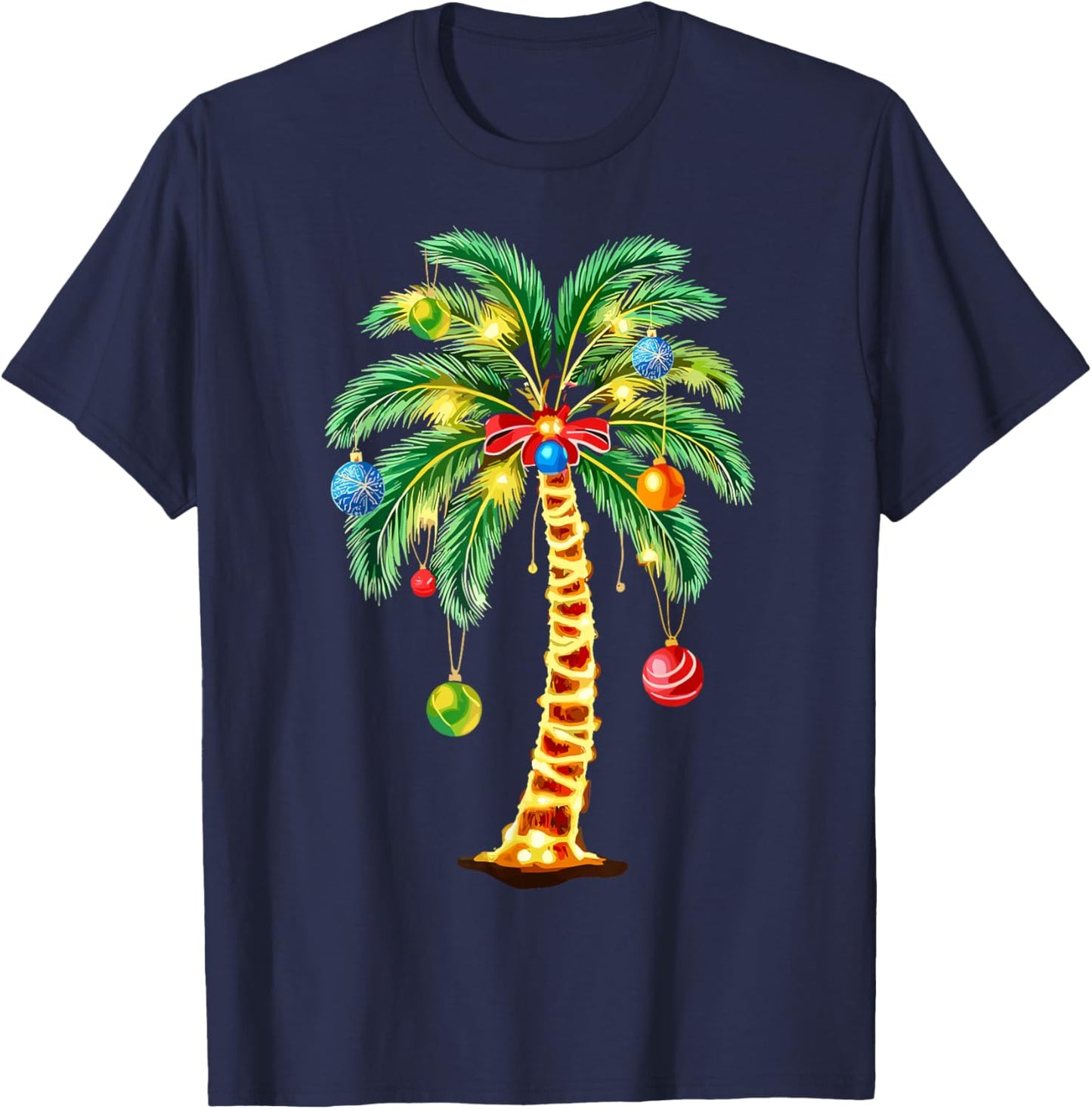 Christmas Palm Tree Hawaiian Xmas T-Shirt - T-Shirt | Navy