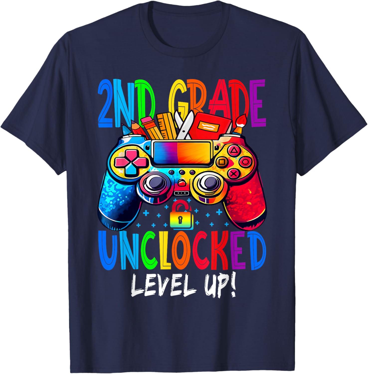 2nd Grade Unlocked Level Up Video Gamer Back To School T-Shirt - T-Shirt | Navy