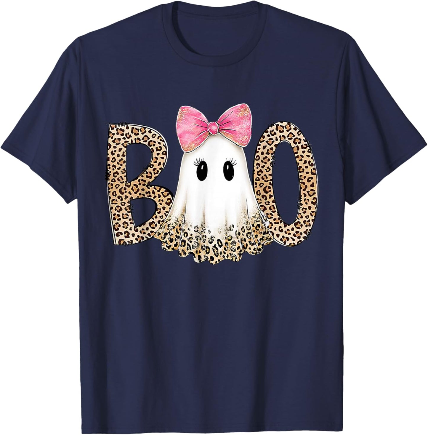 Preppy Leopard Ghost Boo Halloween T-Shirt - T-Shirt | Navy