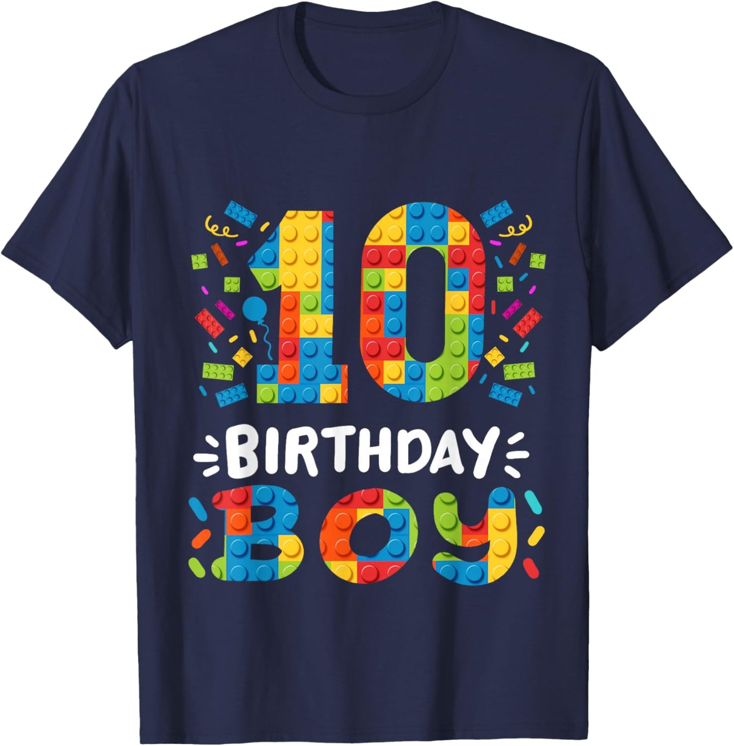 Kids 10 Years Old Building Blocks Builder 10th Birthday Boys T-Shirt - T-Shirt | Navy