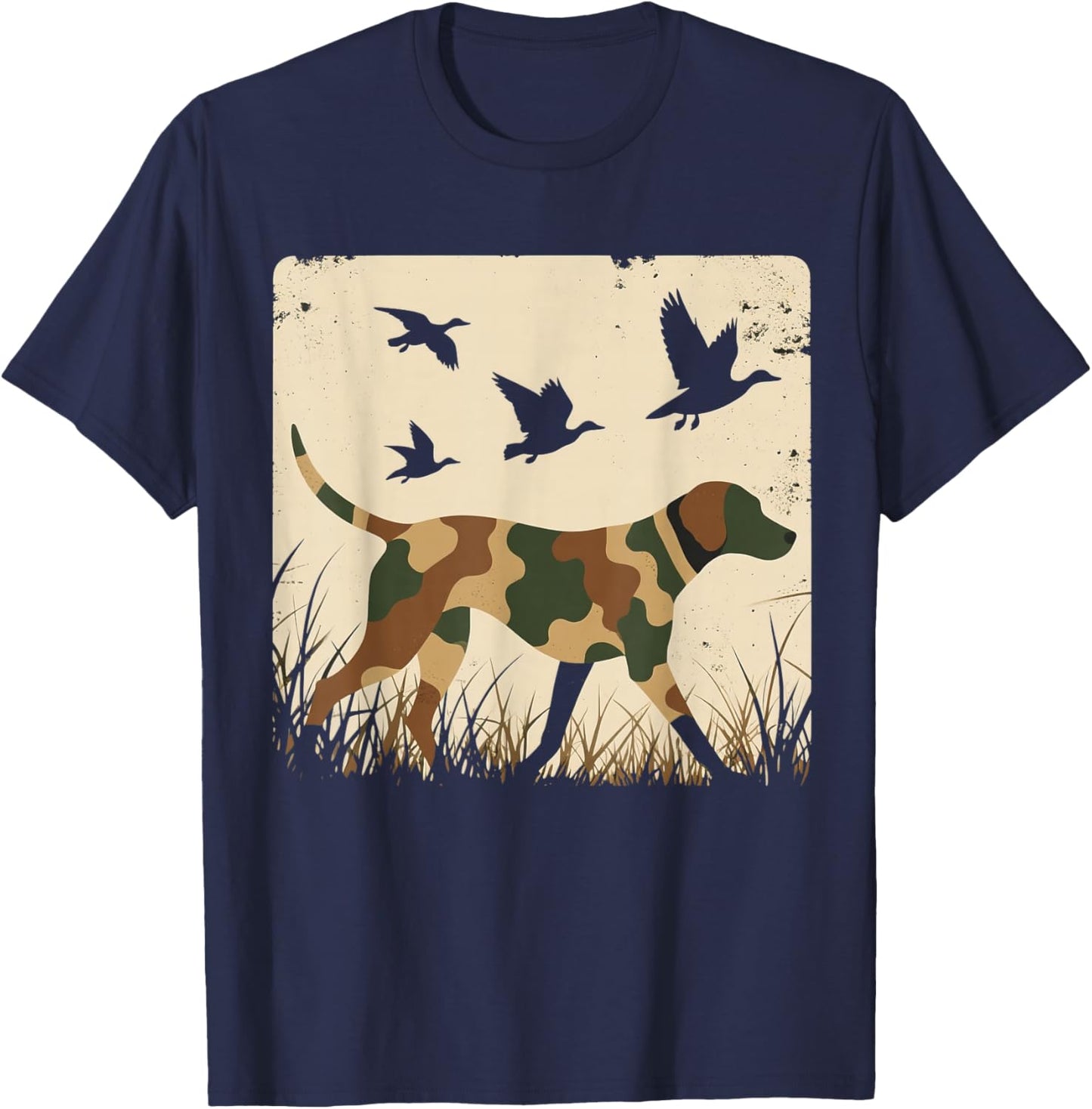 Camouflage Camo Duck Hunting Dog Hunter Men Boys Youth T-Shirt - T-Shirt | Navy