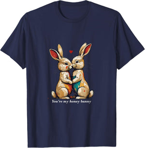 Gift Valentine's Day Anniversary Kissing Honey Bunny T-Shirt - T-Shirt | Navy