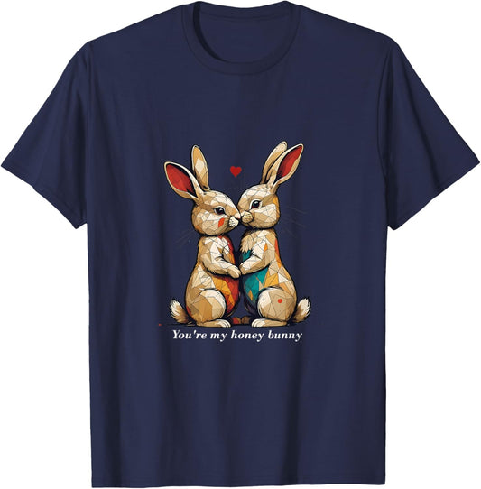 Gift Valentine's Day Anniversary Kissing Honey Bunny T-Shirt - T-Shirt | Navy