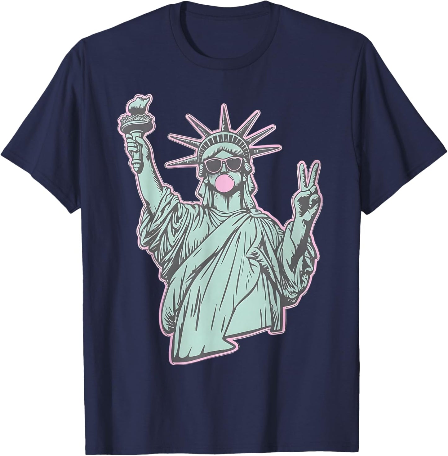 Statue of Liberty Bubblegum Sunglasses Funny 4th of July T-Shirt - T-Shirt | Navy