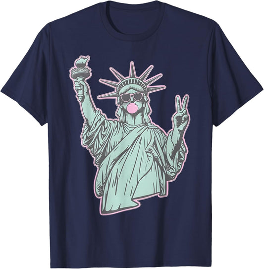 Statue of Liberty Bubblegum Sunglasses Funny 4th of July T-Shirt - T-Shirt | Navy