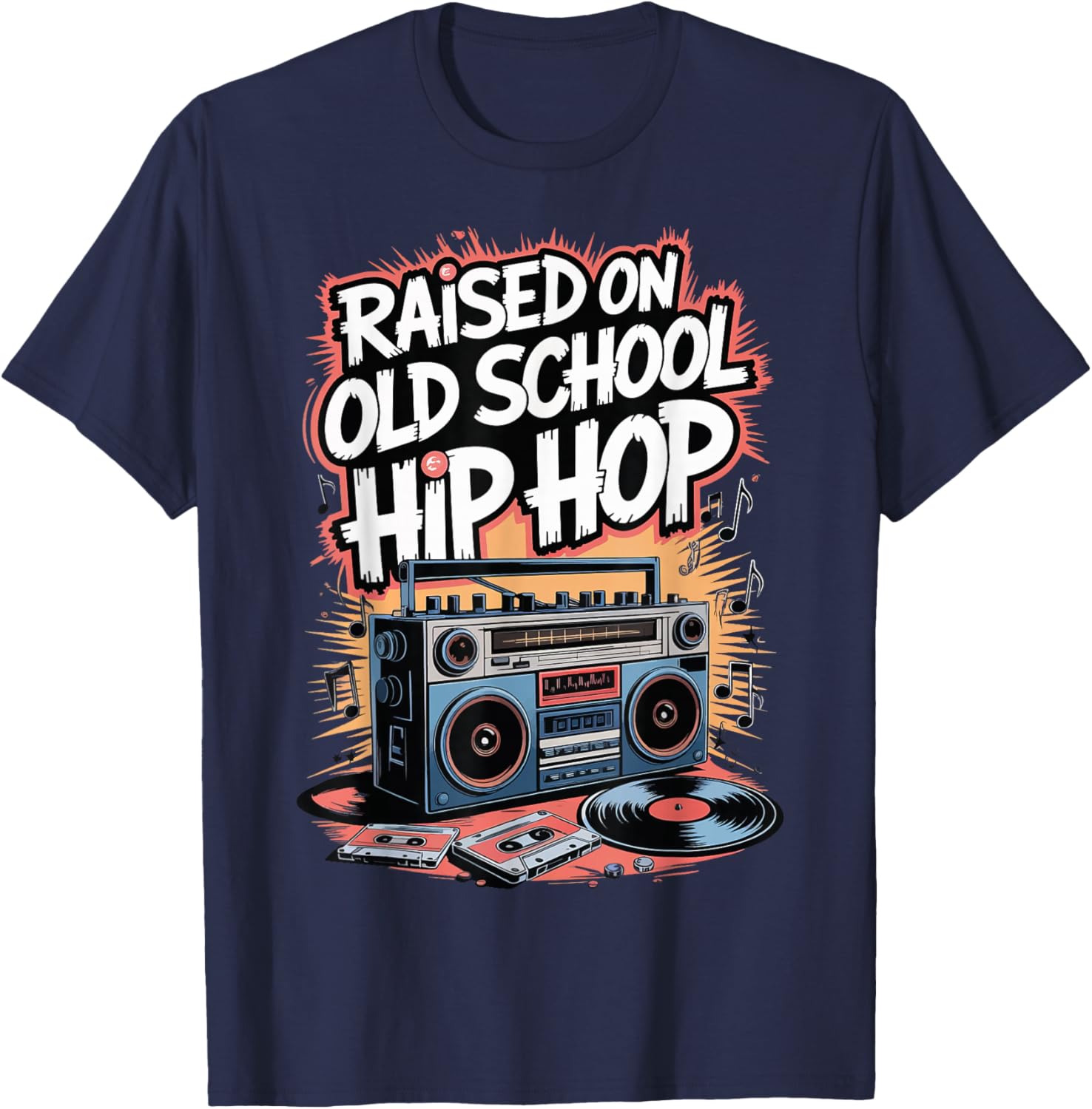 Raised On Old School Hip Hop T-Shirt - T-Shirt | Navy