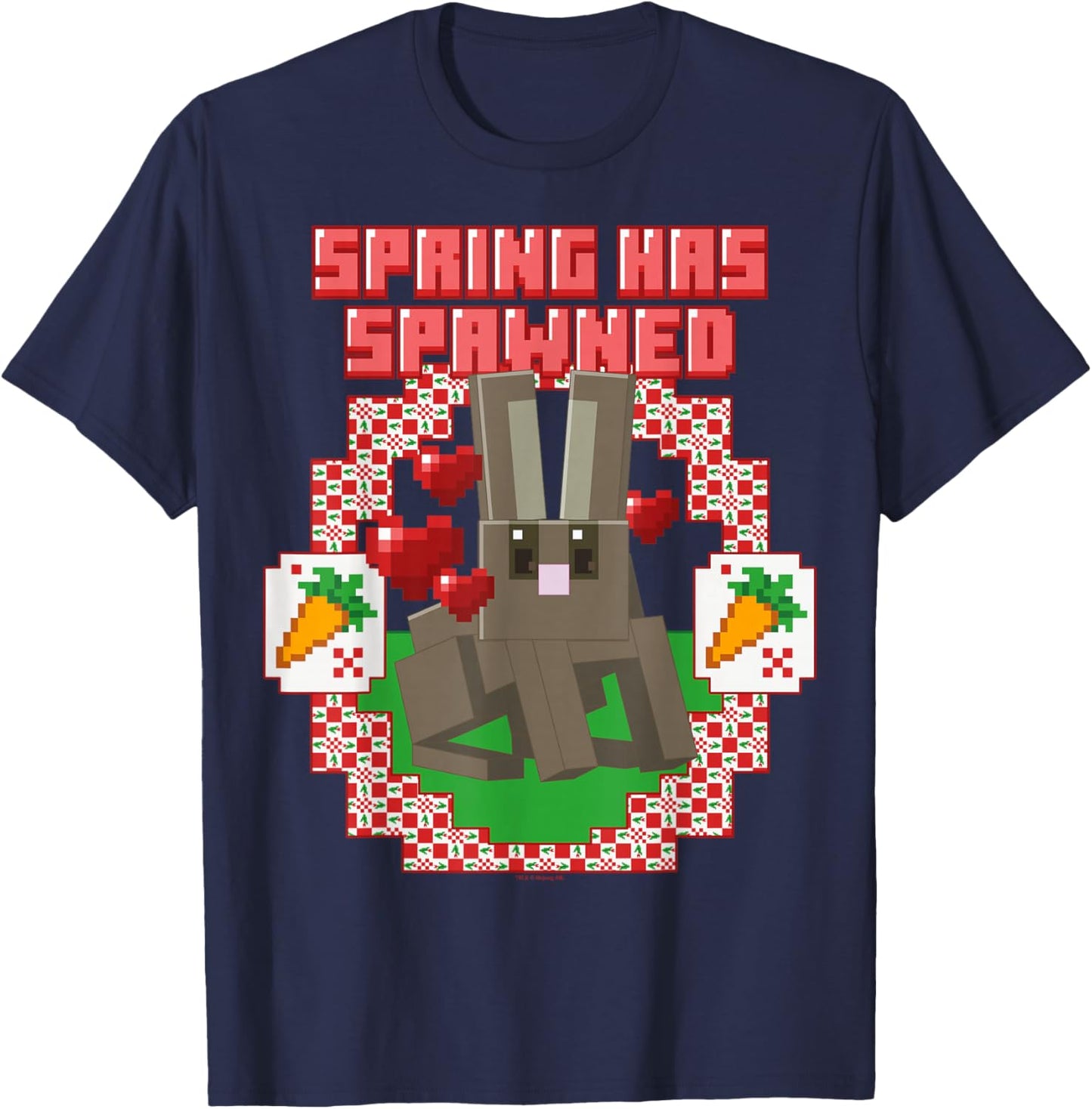 Minecraft Easter Spring Has Spawned Bunny Rabbit and Carrots T-Shirt - T-Shirt | Navy
