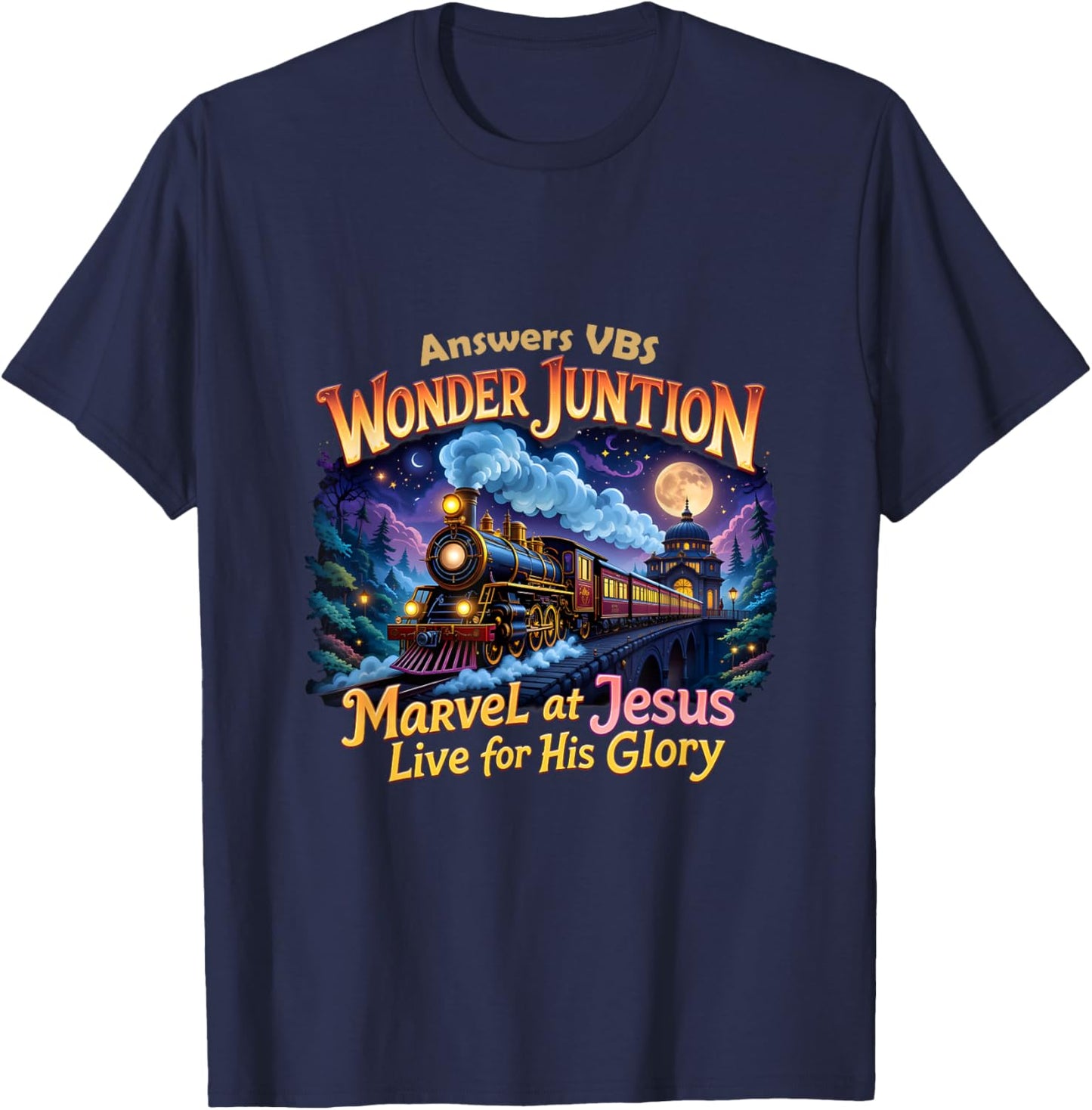 Christian Camp VBS 2025 Wonder His Glory Junction Train T-Shirt - T-Shirt | Navy