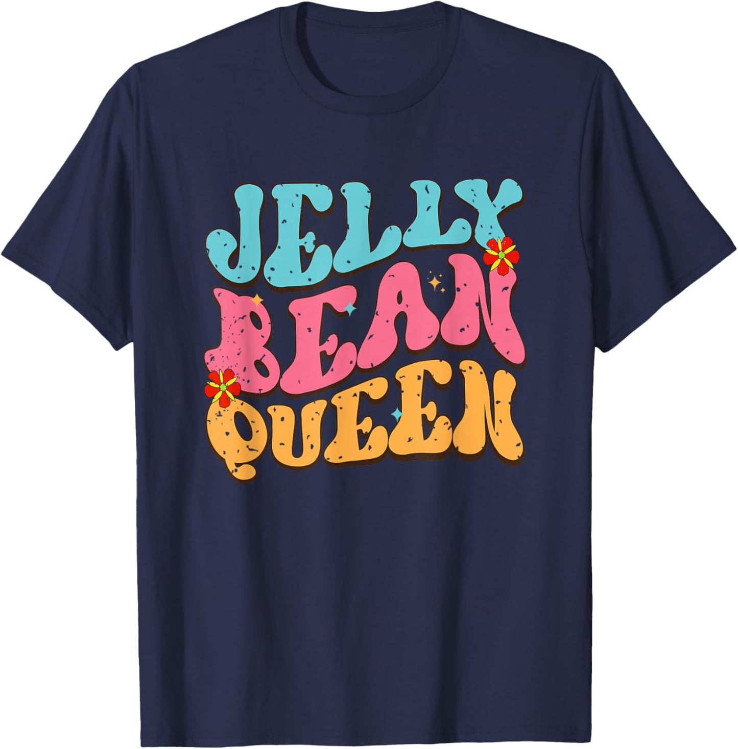 Jelly Bean Queen Groovy Lettering Vibes T-Shirt - T-Shirt | Navy