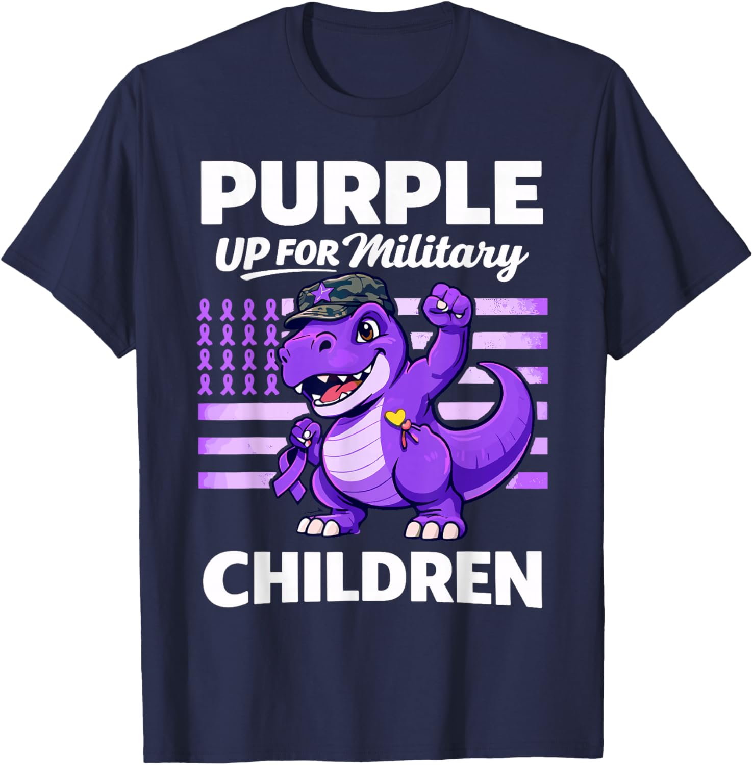 Purple Up for Military Children Dinosaur Military Kids T-Shirt - T-Shirt | Navy