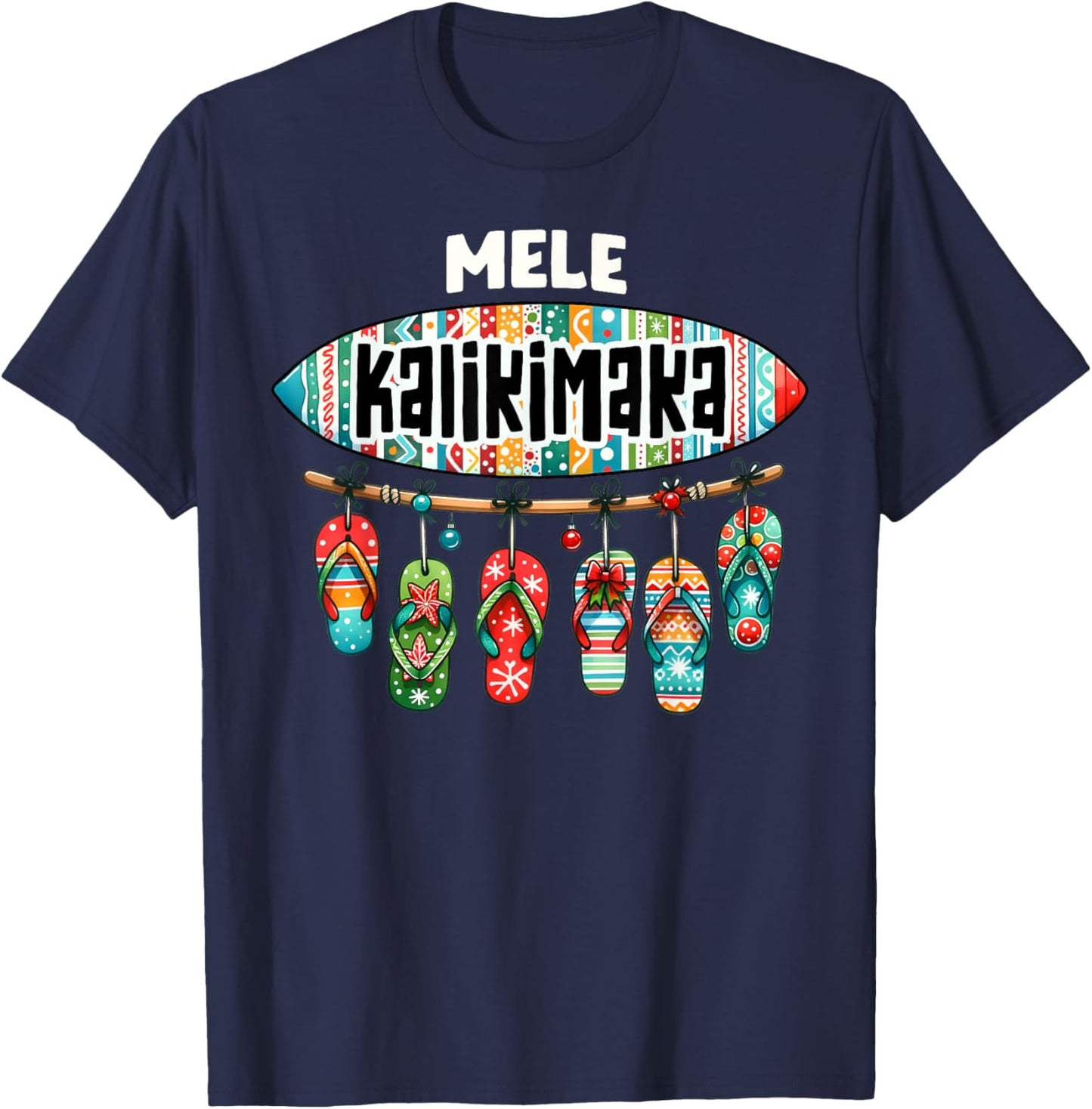 Funny Hawaiian Christmas Mele Kalikimaka Surf Board T-Shirt - T-Shirt | Navy