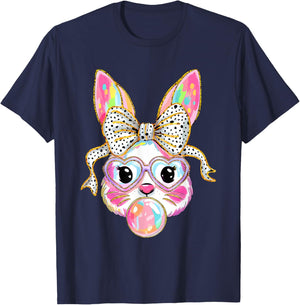 Rabbit Bunny Blowing Bubble Happy Easter Cute Bunny Lover T-Shirt - T-Shirt | Navy