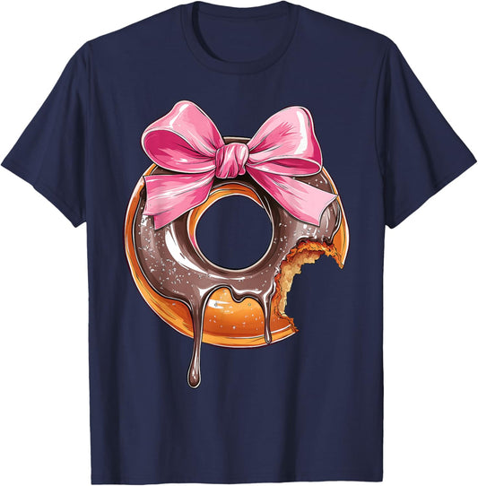 Coquette Bow Donuts Doughnut Sprinkles Girl Mom Mother's Day T-Shirt - T-Shirt | Navy