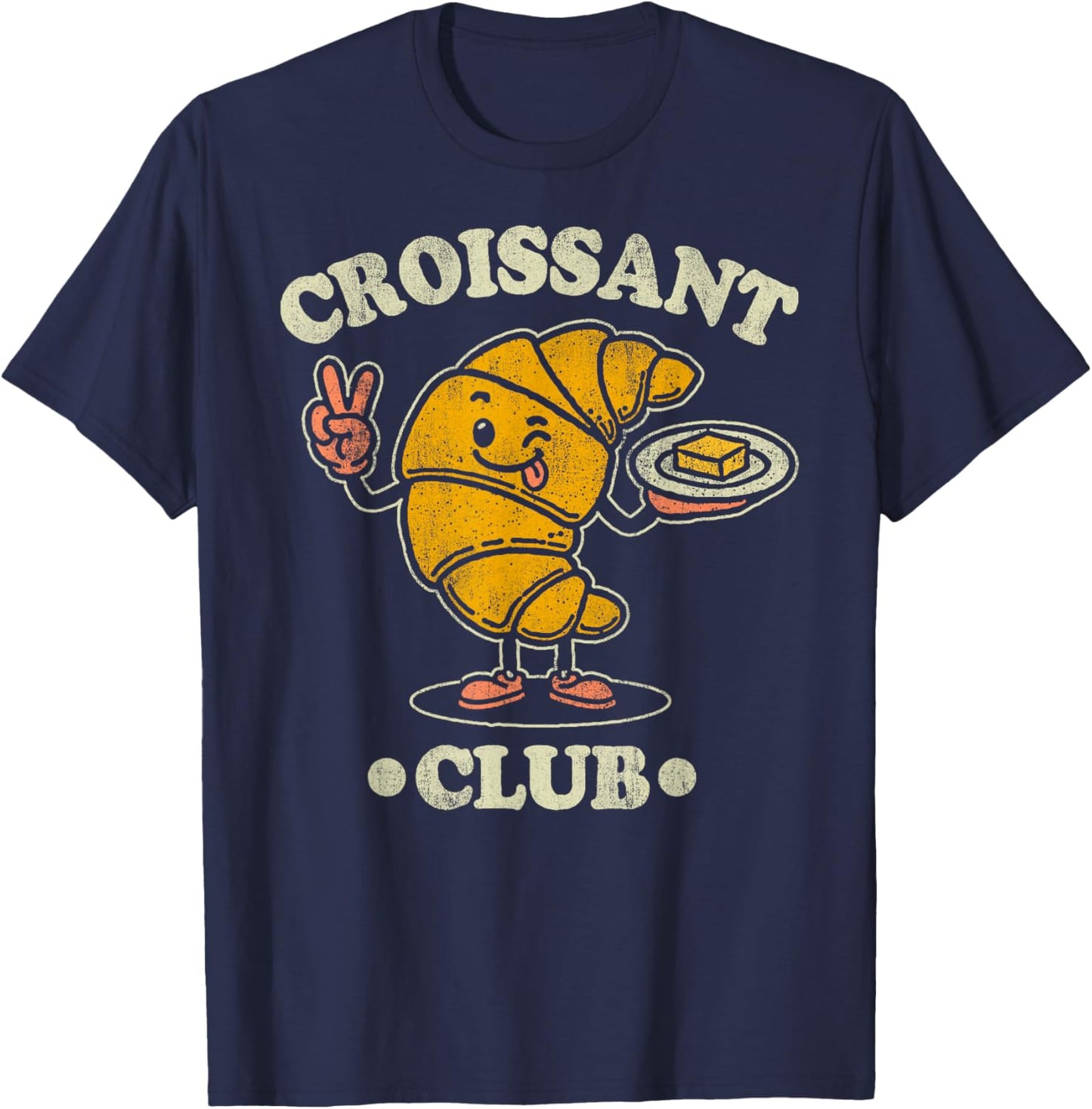 Croissant Club Cute French Pastry Cartoon T-Shirt - T-Shirt | Navy
