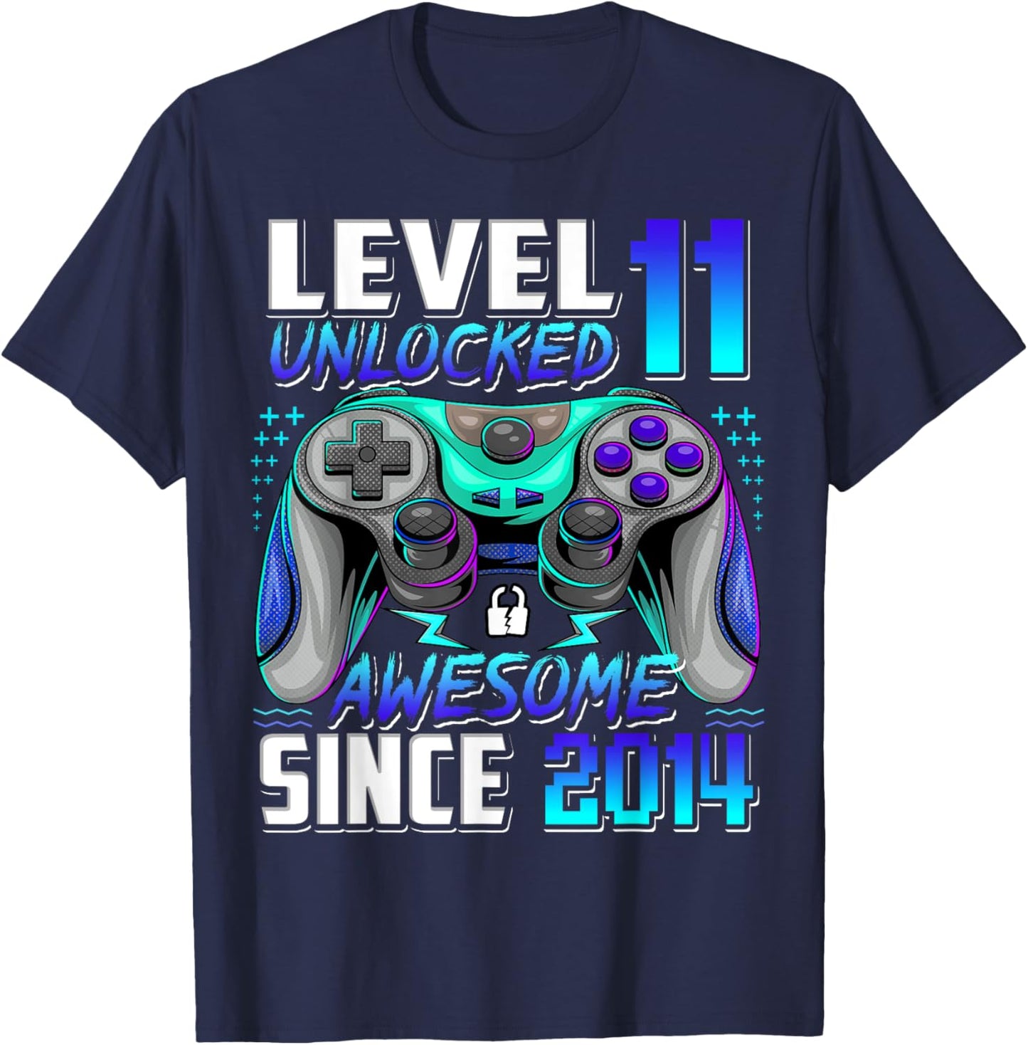 Level 11 Unlocked Awesome Since 2014 11th Birthday Gaming T-Shirt - T-Shirt | Navy