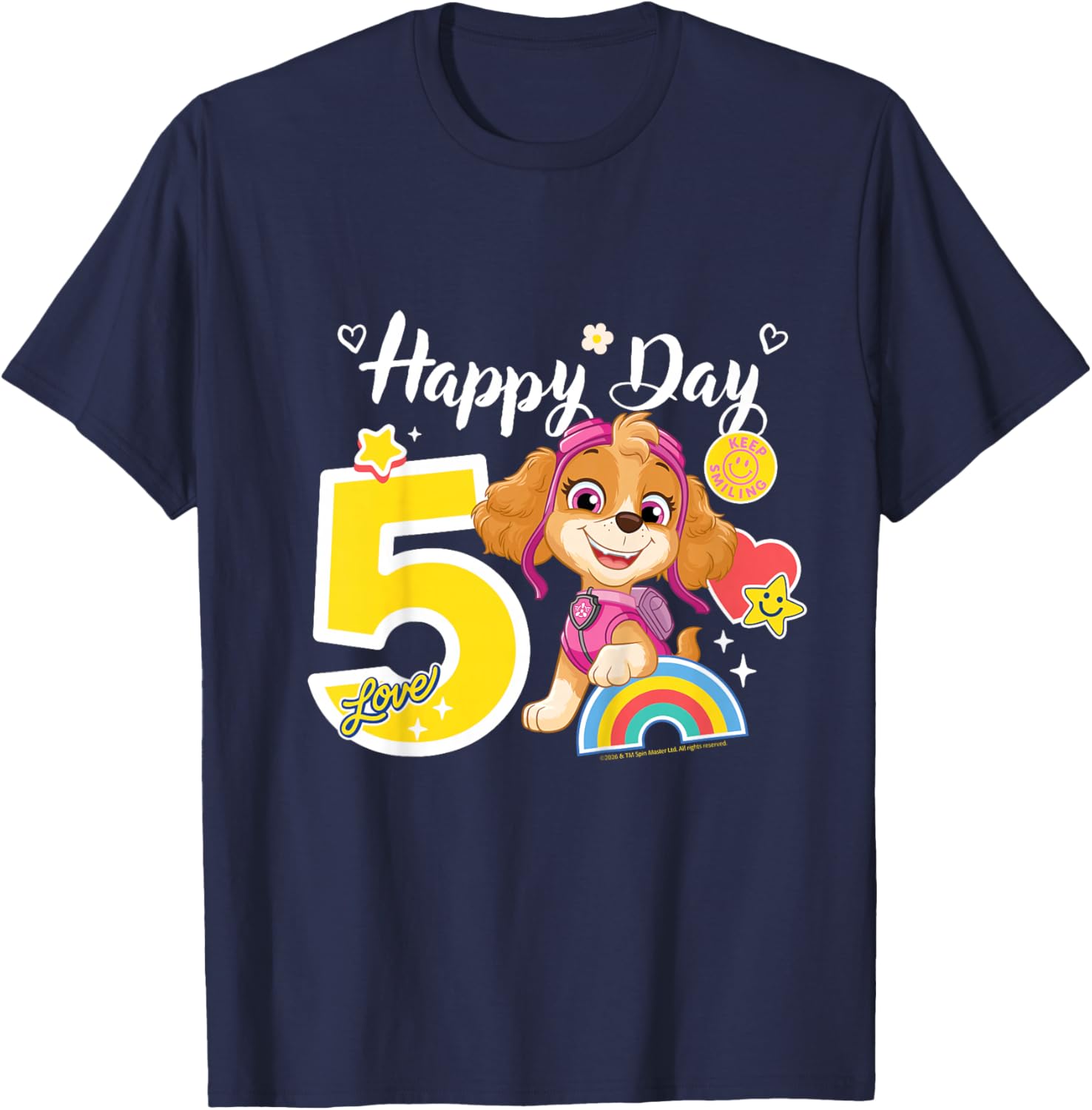 Official Paw Patrol Skye Happy Day Birthday Age 5 T-Shirt - T-Shirt | Navy