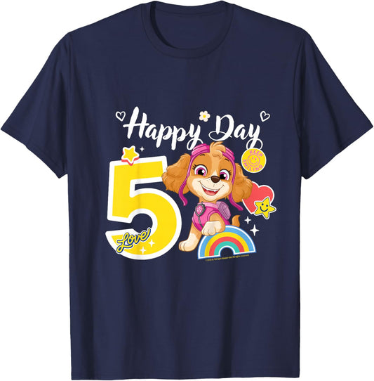 Official Paw Patrol Skye Happy Day Birthday Age 5 T-Shirt - T-Shirt | Navy
