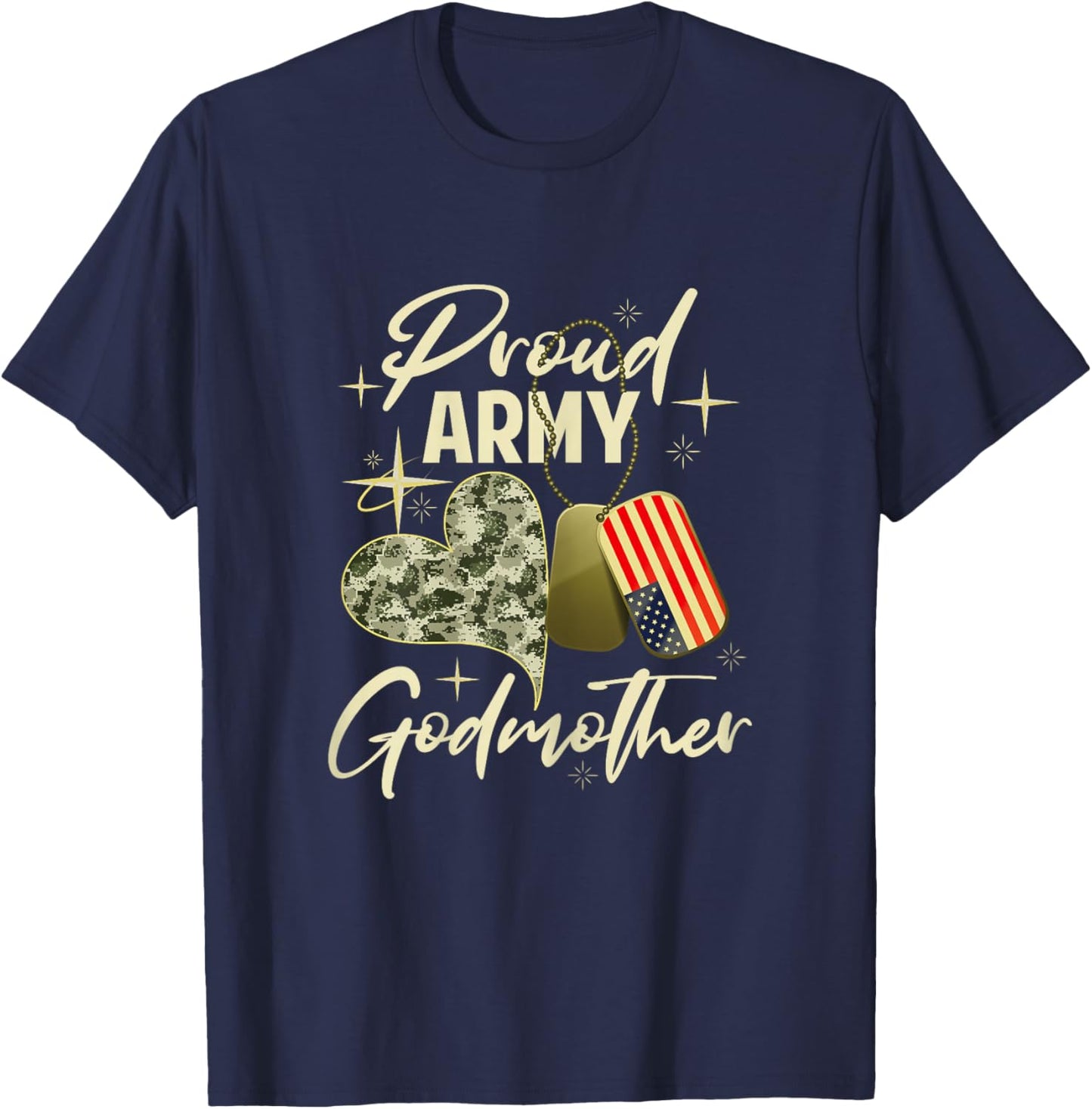 Proud Army Godmother Camouflage Mother's Day Dog Tag US Flag T-Shirt - T-Shirt | Navy