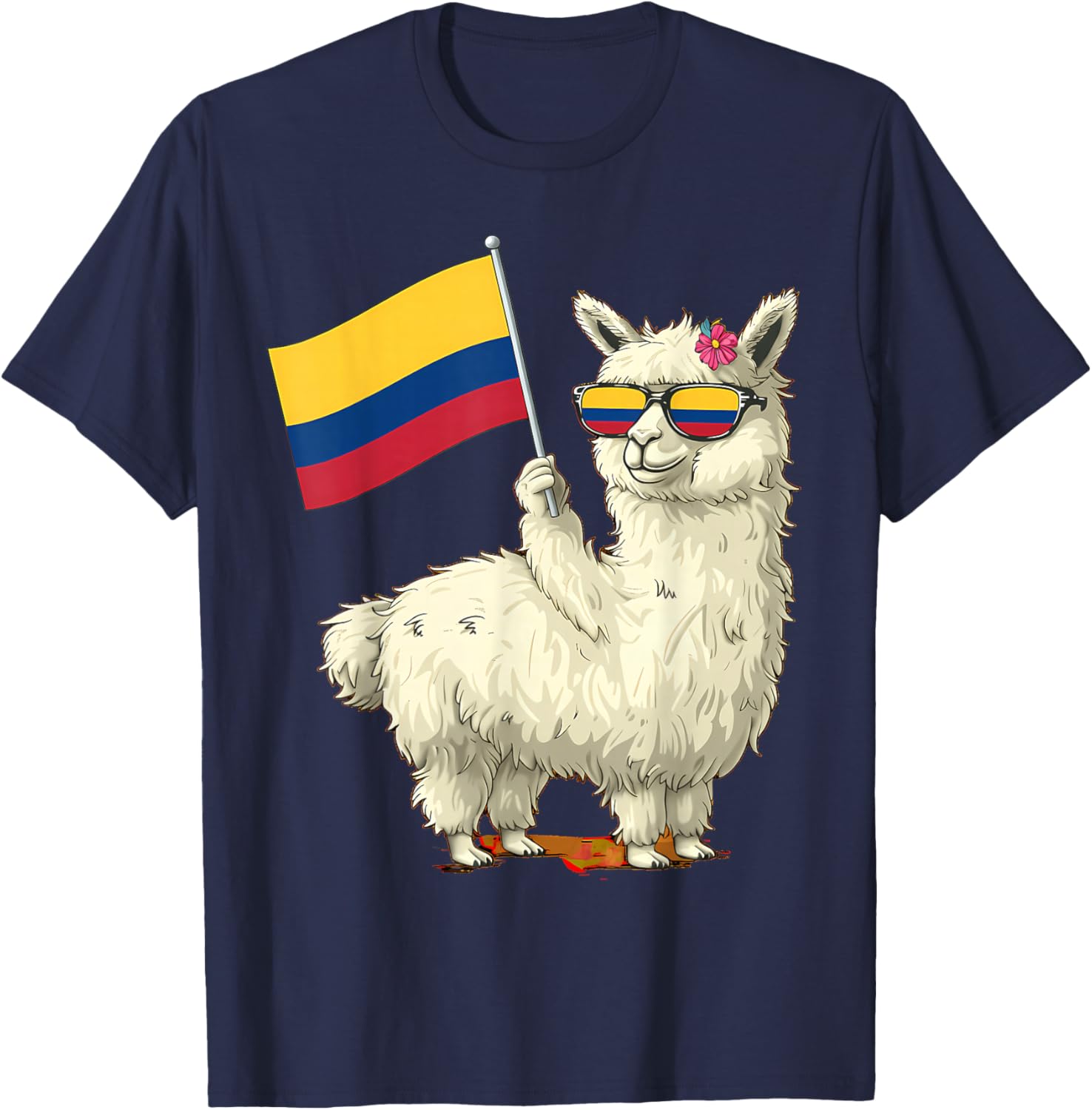 Colombia Flag Llama Colombian Flag Alpaca Colombian Roots T-Shirt - T-Shirt | Navy