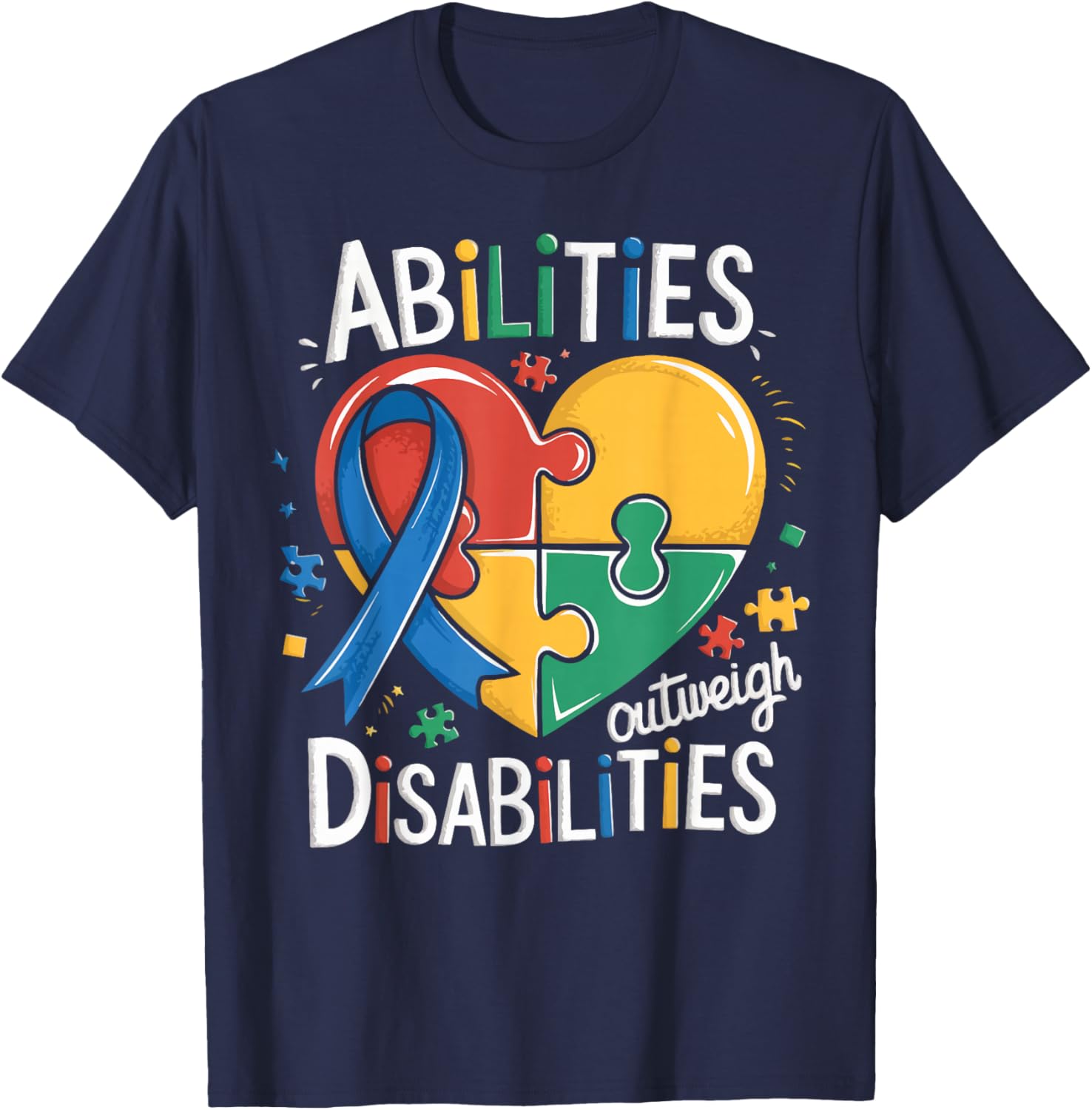Autism Awareness Abilities Outweigh Disabilities Teacher T-Shirt - T-Shirt | Navy
