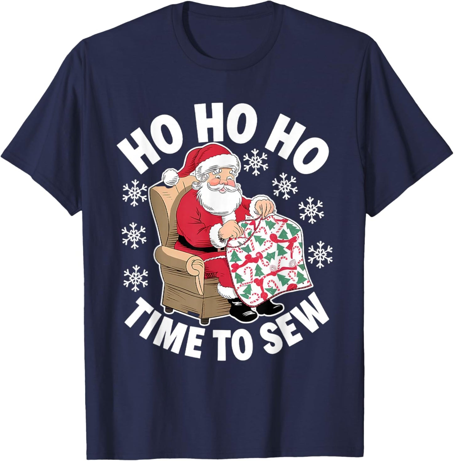 Quilting Christmas Sewing Santa Xmas Holiday T-Shirt - T-Shirt | Navy