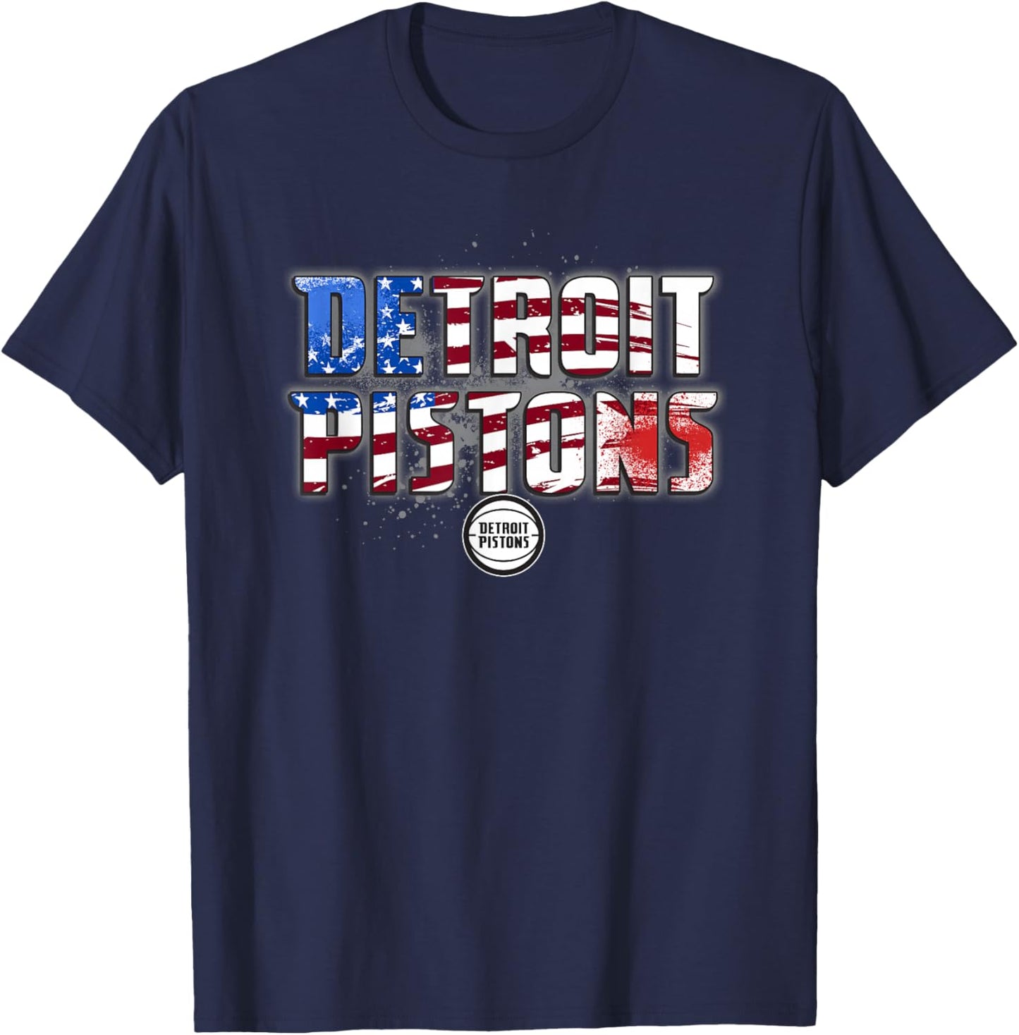 NBA Detroit Pistons American Flag Distressed Paint Spill T-Shirt - T-Shirt | Navy