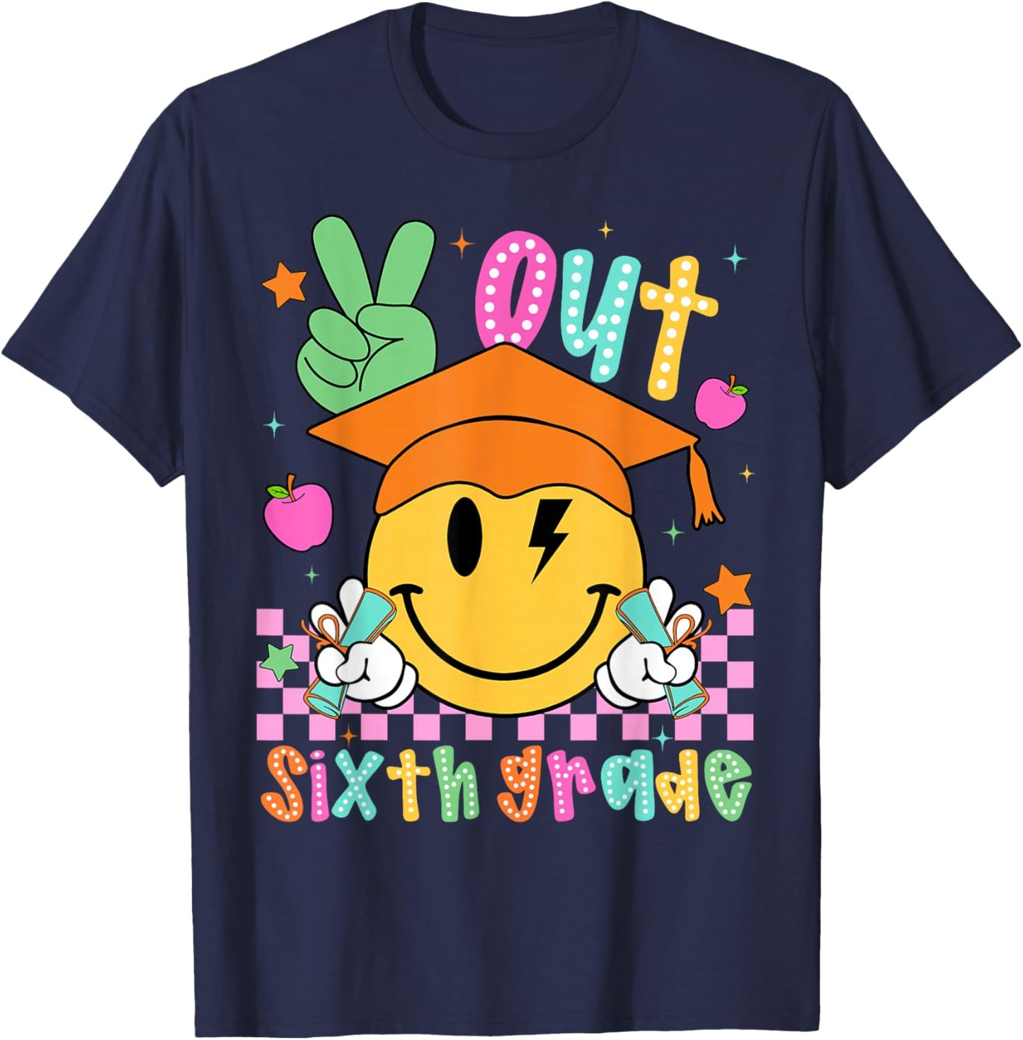 Last Day of School Peace Out 6th Grade Boy Girl Smile Face T-Shirt - T-Shirt | Navy