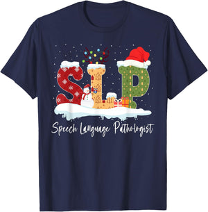 SLP Speech Language Pathologist Christmas Cheer Winter Fun T-Shirt - T-Shirt | Navy