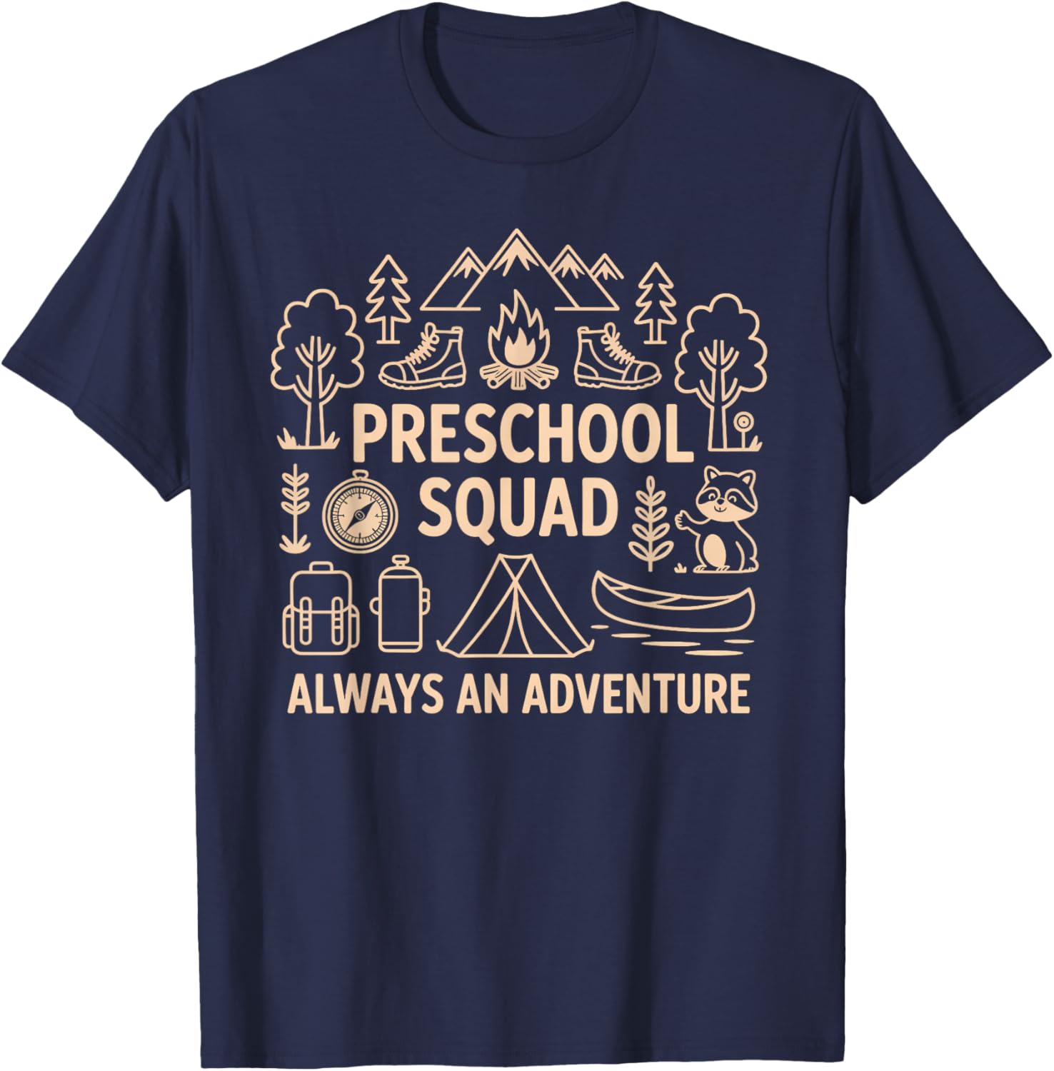 Pre-K Squad Adventure Camping Preschool Teacher Boy Girl Kid T-Shirt - T-Shirt | Navy