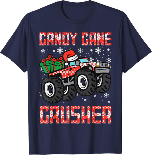 Candy Cane Crusher Construction Truck Holiday Christmas T-Shirt - T-Shirt | Navy