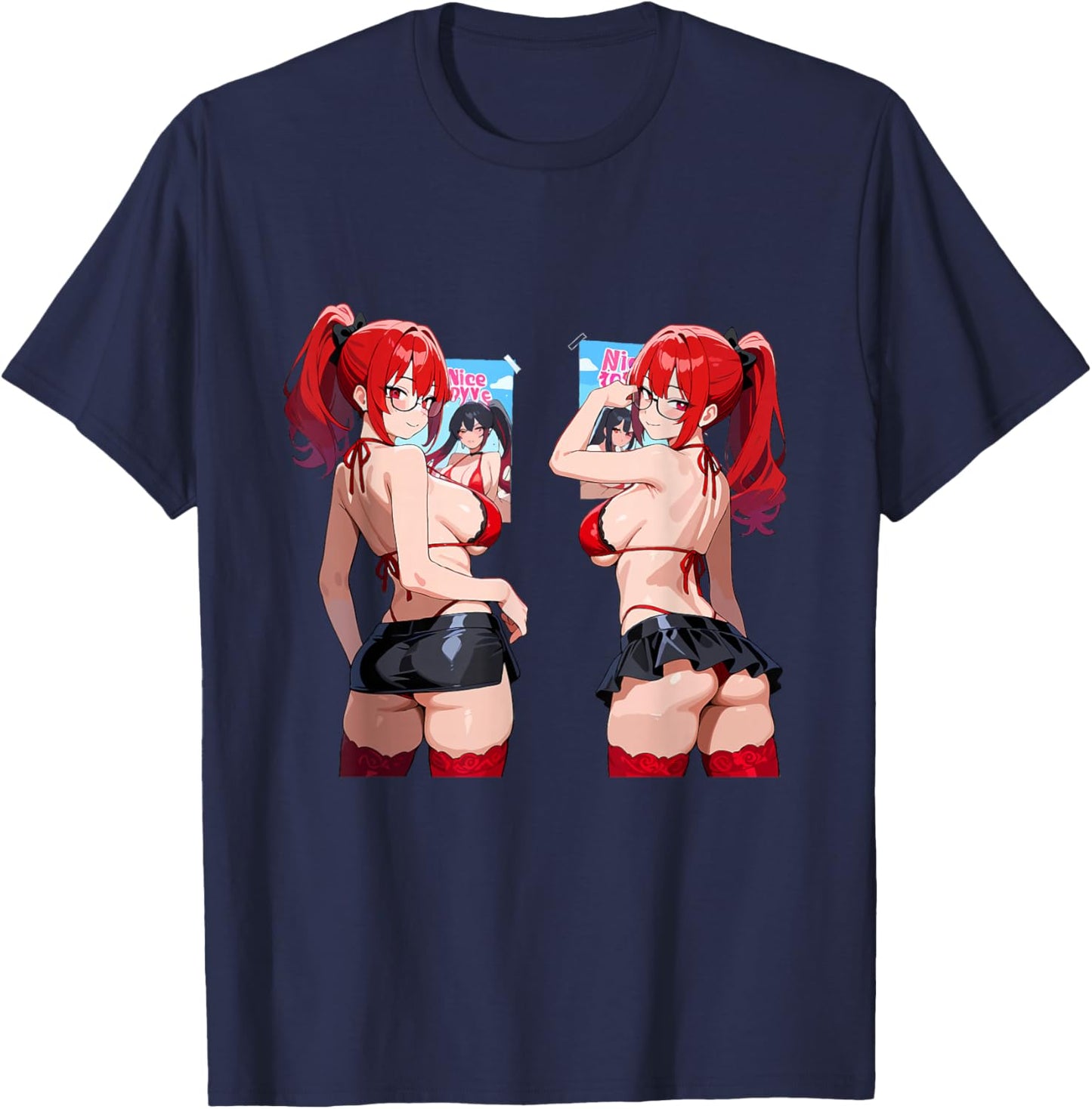 Sexy Waifu Anime Girl Red Lingerie Japanese Art Style T-Shirt - T-Shirt | Navy